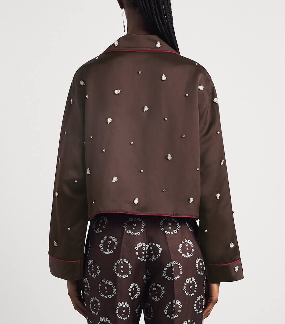 Sandro Paris Womens Embellished Pyjama-Style Shirt Brown Image 5
