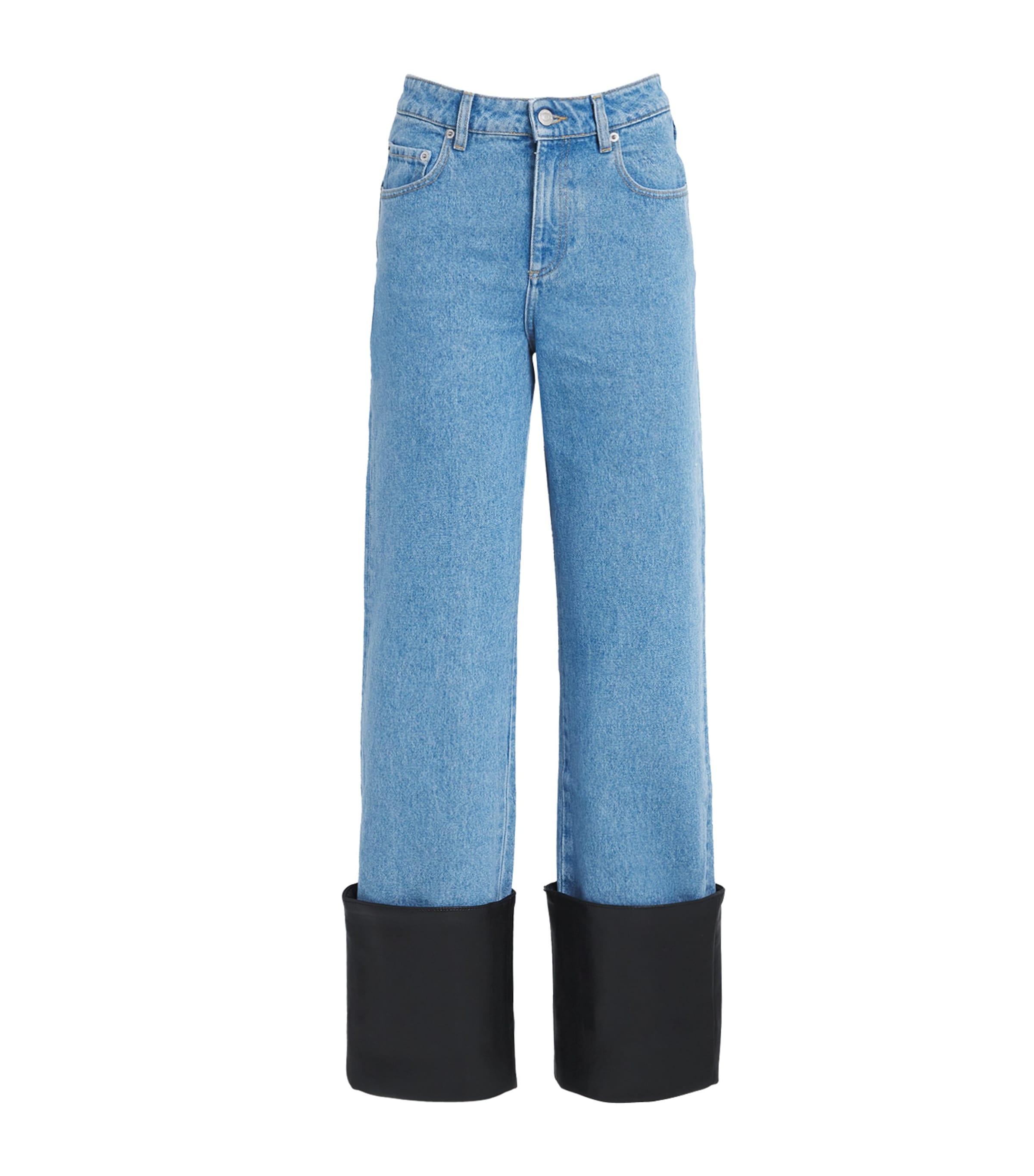 Shop Nanushka Leather-trim Raynee Jeans In Blue