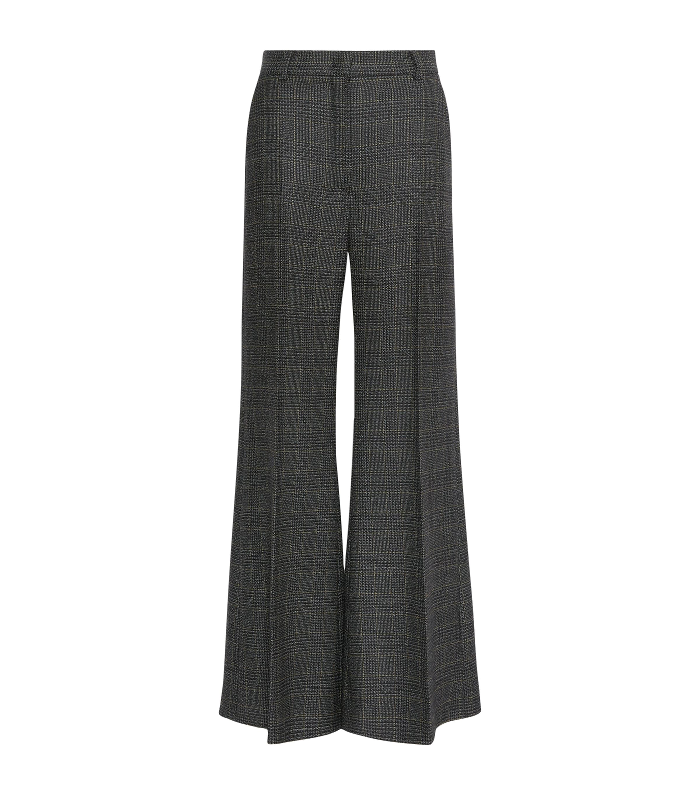 Weekend Max Mara Womens Virgin Wool Check Flared Trousers Dark Grey Image 1