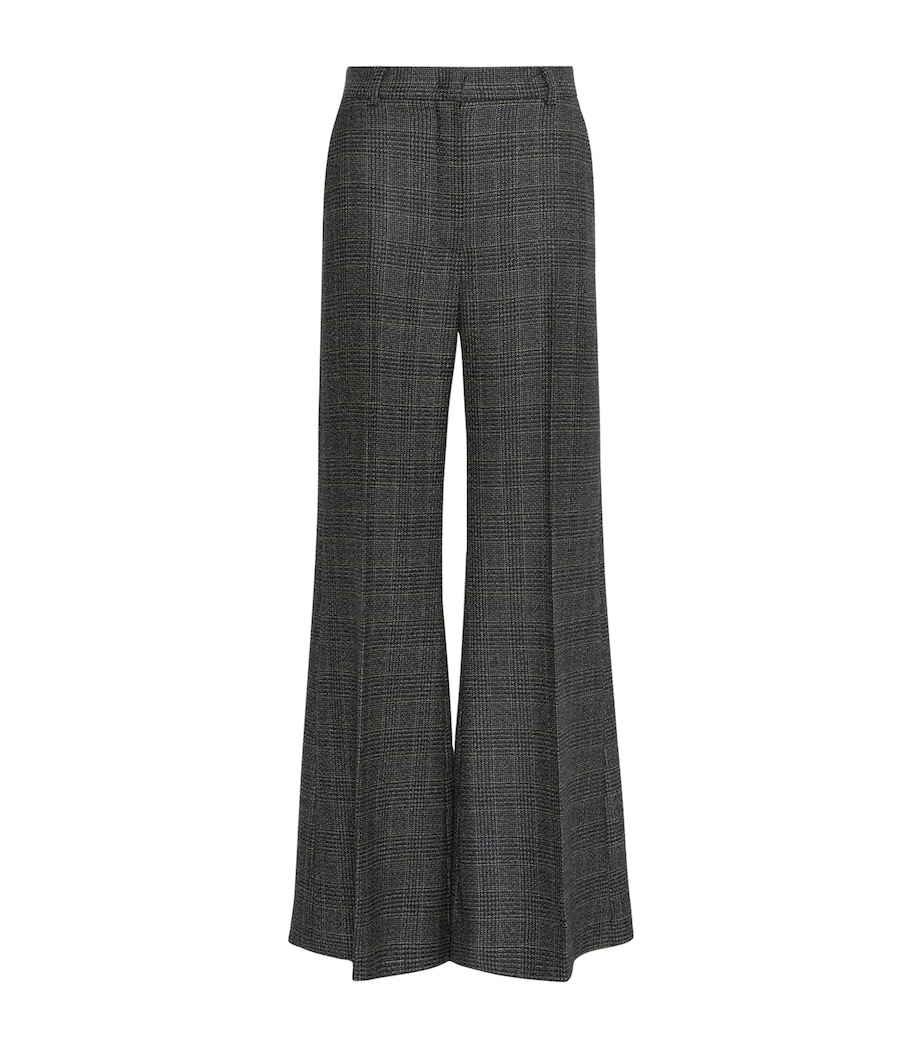 Weekend Max Mara Womens Virgin Wool Check Flared Trousers Dark Grey Image 1