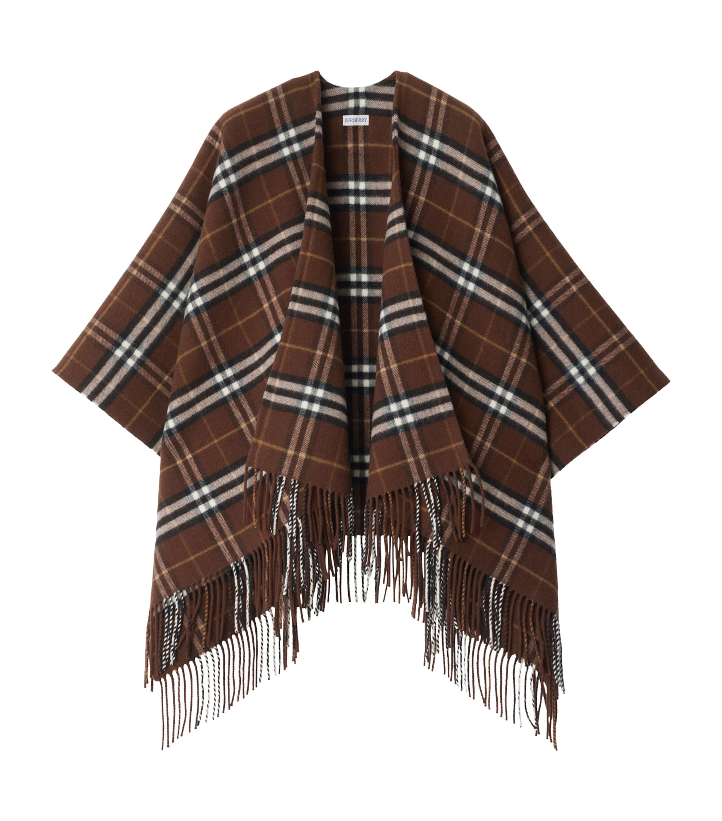 Burberry Wool-cashmere Check Cape In Brown