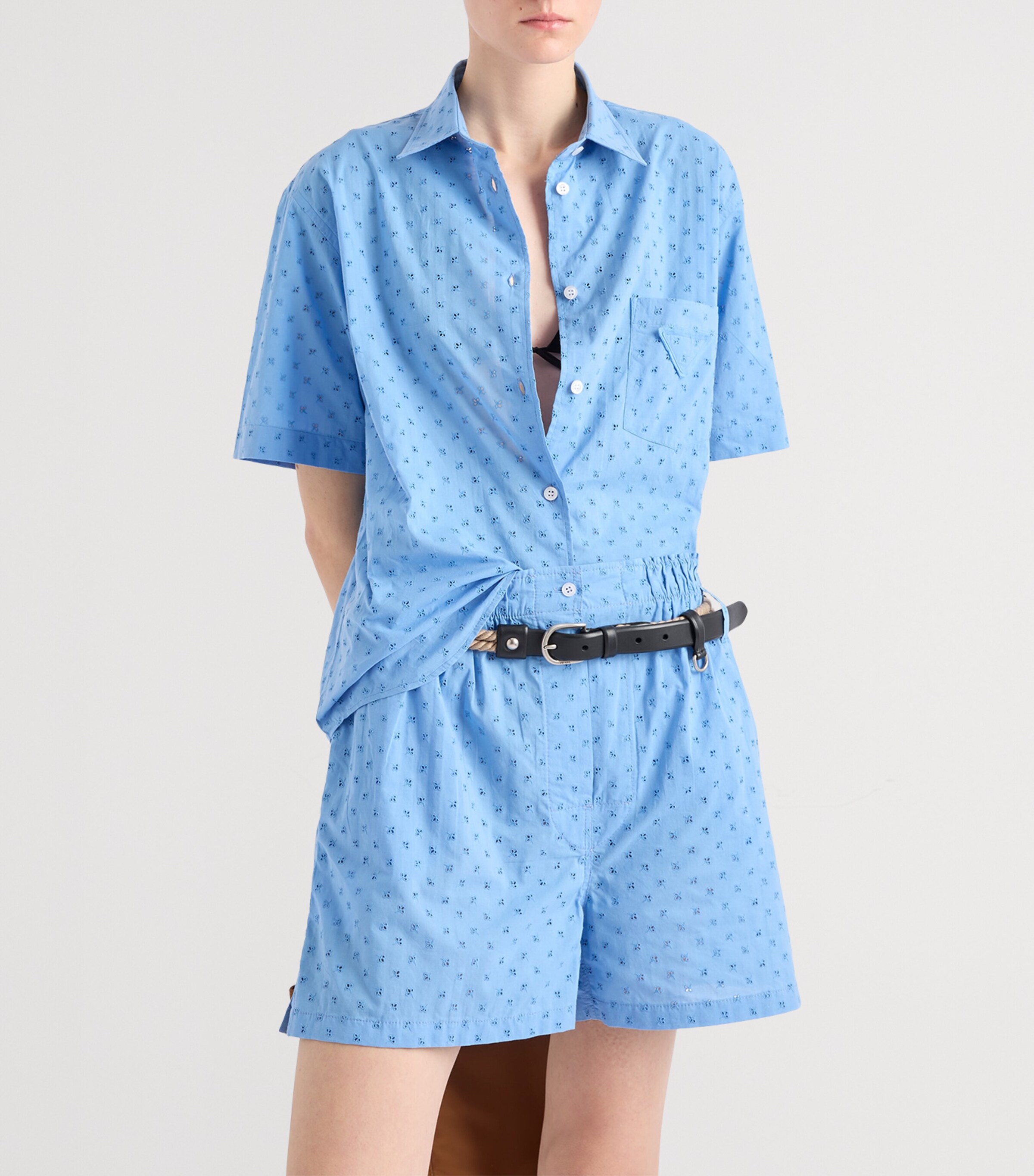 Cotton Poplin Embroidered Shorts F0013 Image 3