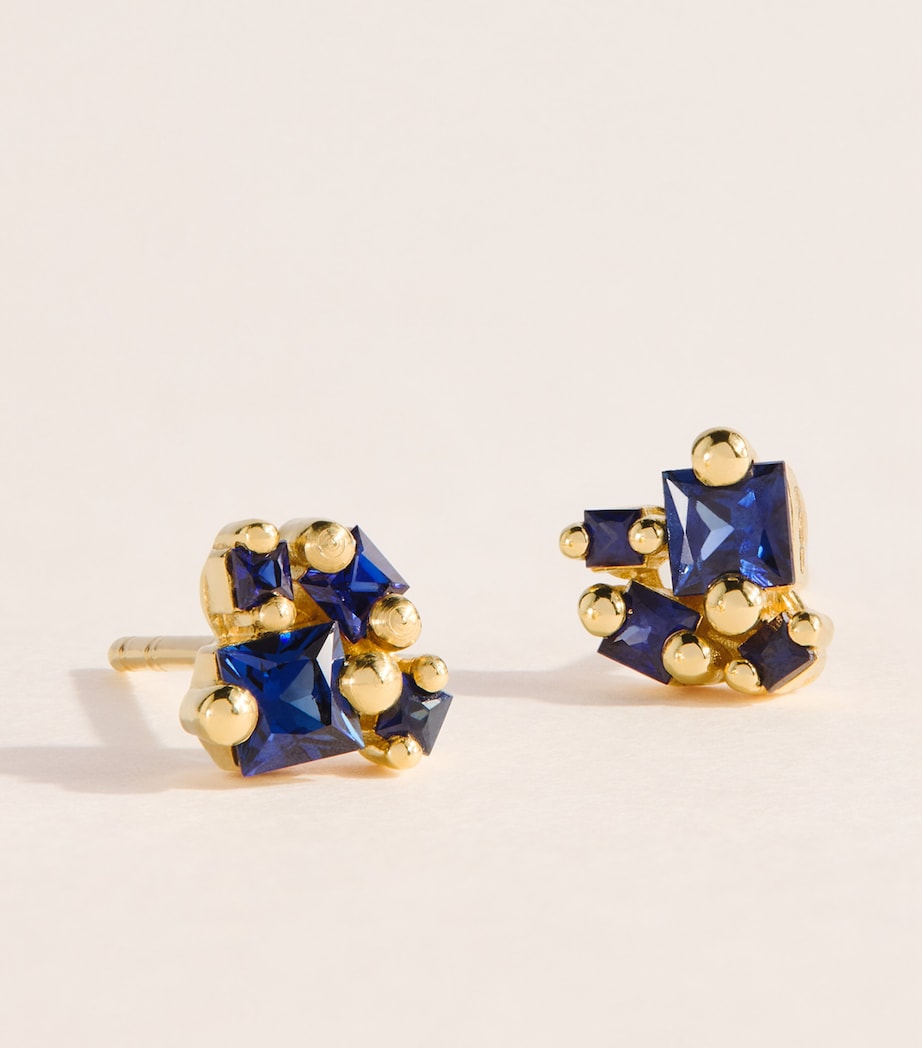 Suzanne Kalan Yellow Gold and Sapphire Princess Double Cluster Stud Earrings Yg/db Image 4