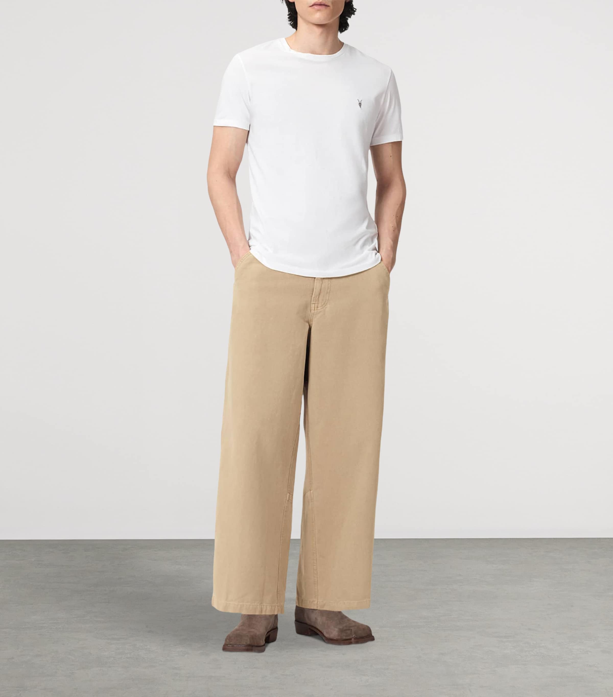 AllSaints Mens Organic Cotton Barrel Leg Trousers Dune Brown Image 3
