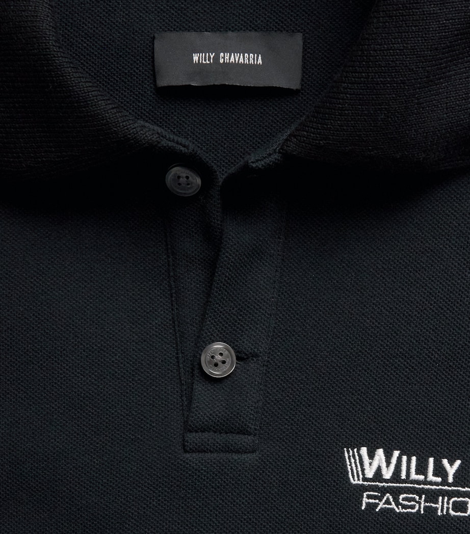 Willy Chavarria Mens Cotton Football Polo Shirt Black Image 6
