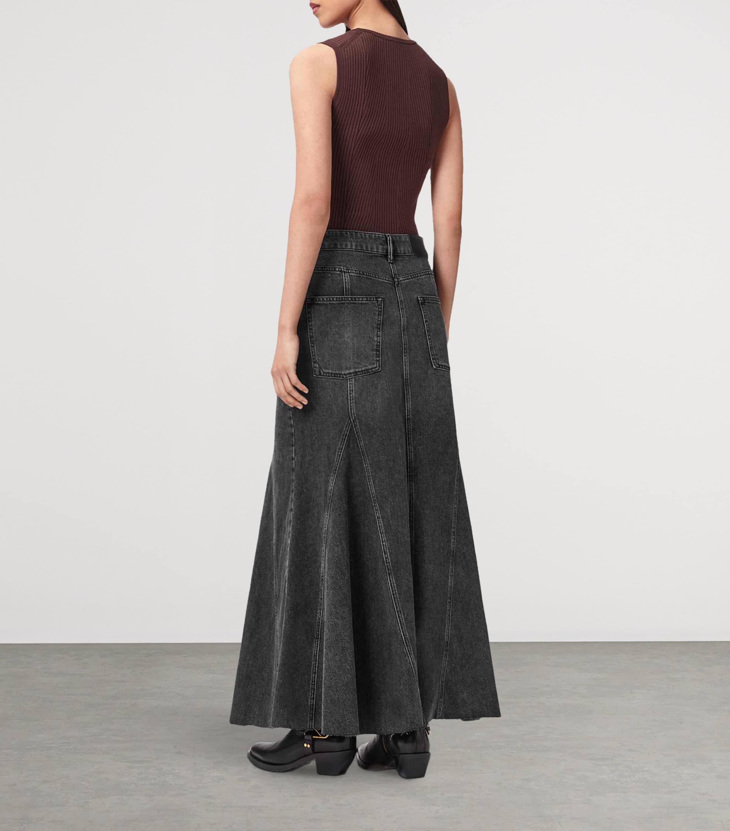 AllSaints Womens Denim Alma Maxi Skirt Washed Black Image 7