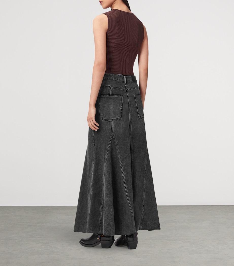 AllSaints Womens Denim Alma Maxi Skirt Washed Black Image 7