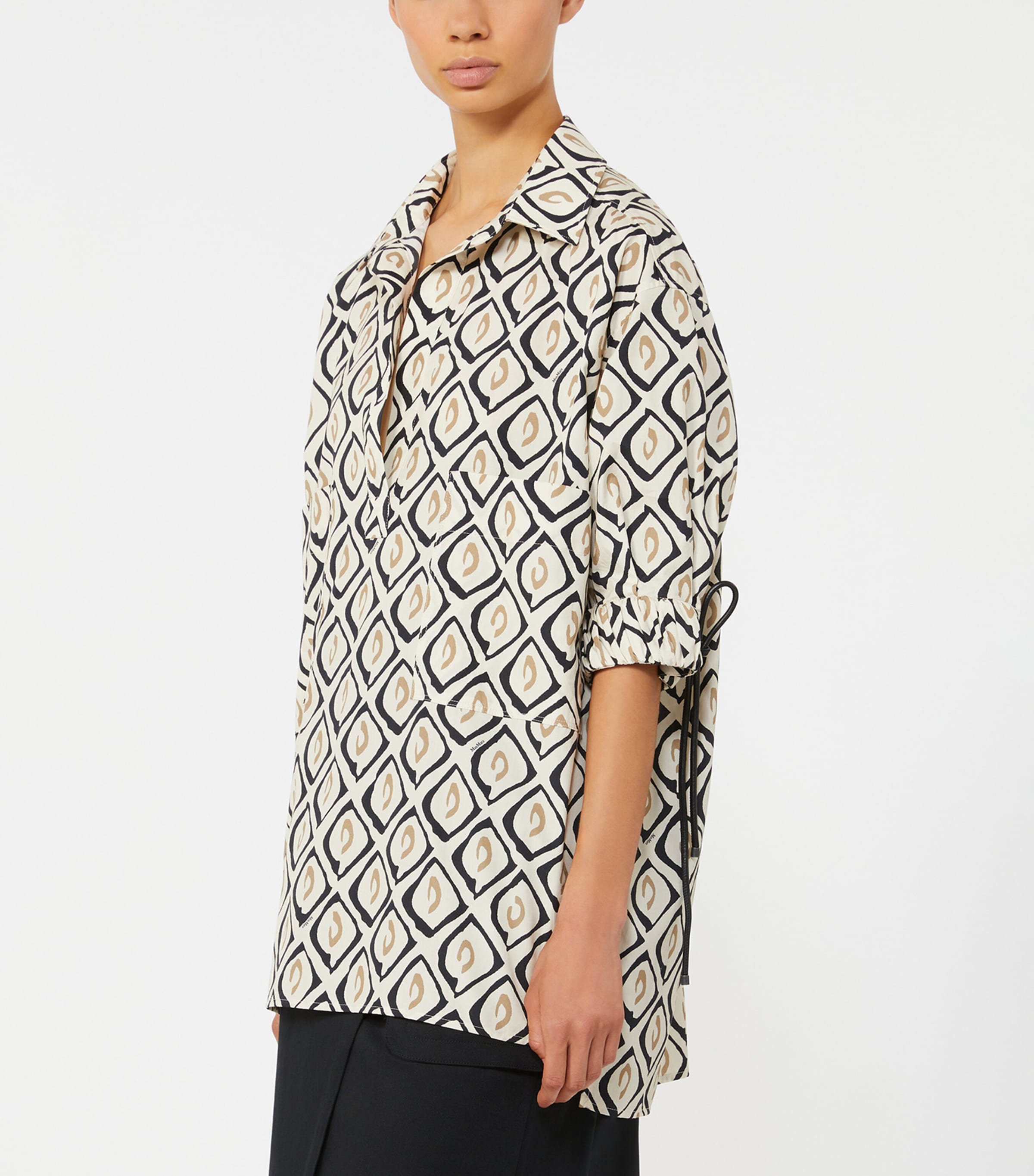 Max Mara Womens Cotton Poplin Printed Drawstring Shirt Beige Image 3