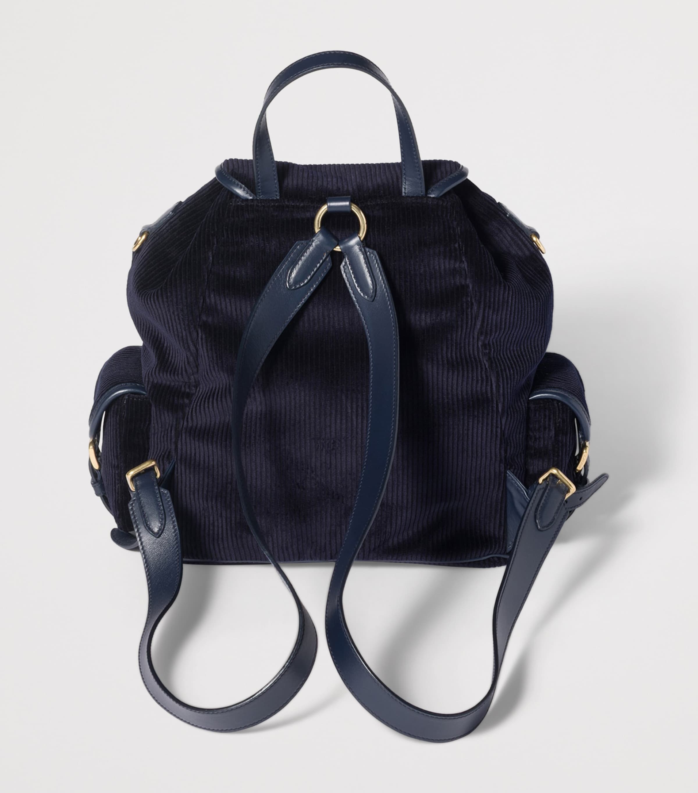 Large Corduroy Leather-Trim Backpack F0124 Image 4