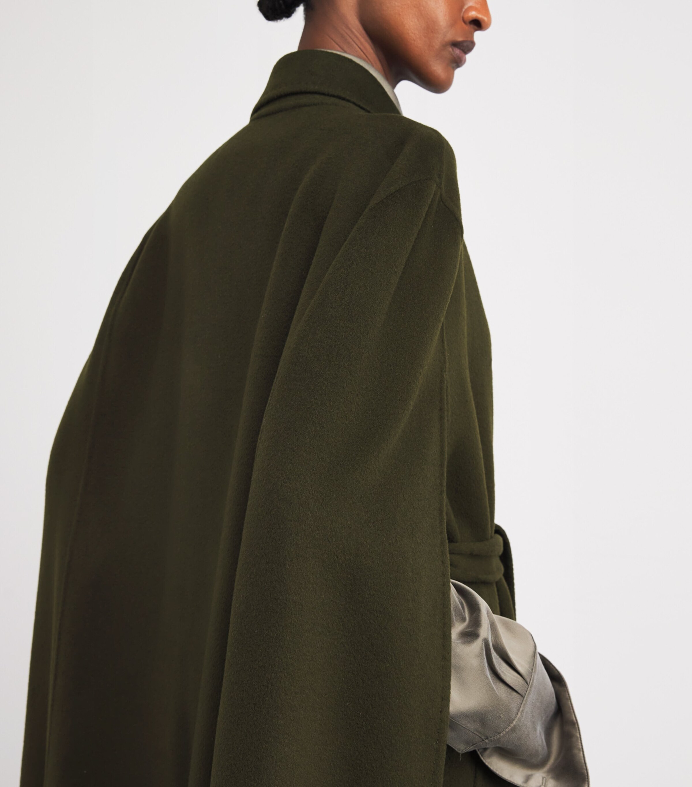 Wolk Morais Womens Cashmere On Set Cape Maxi Coat Moss Image 7