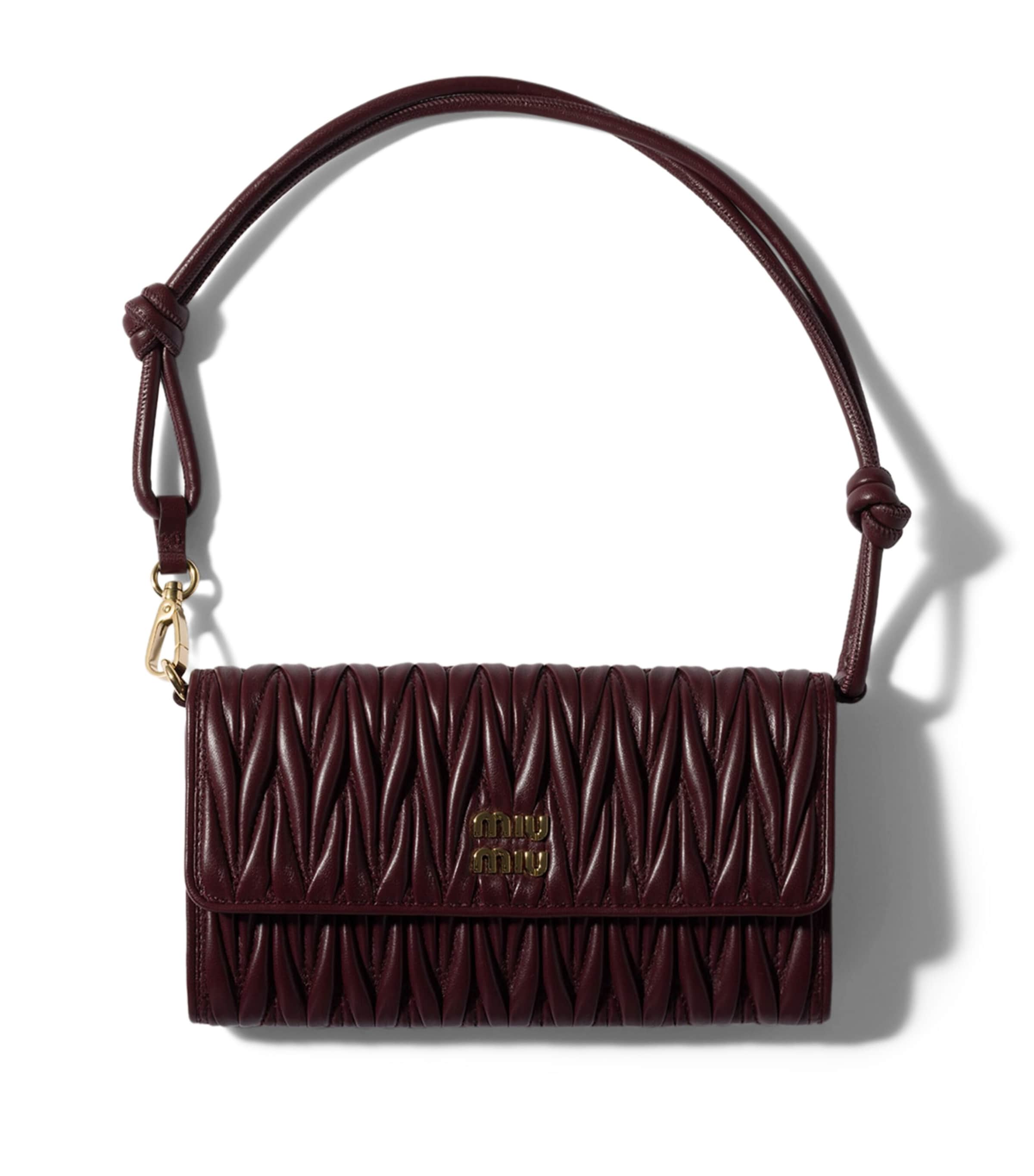 Miu Miu Leather Matelassé Chain Wallet Burgundy Image 1