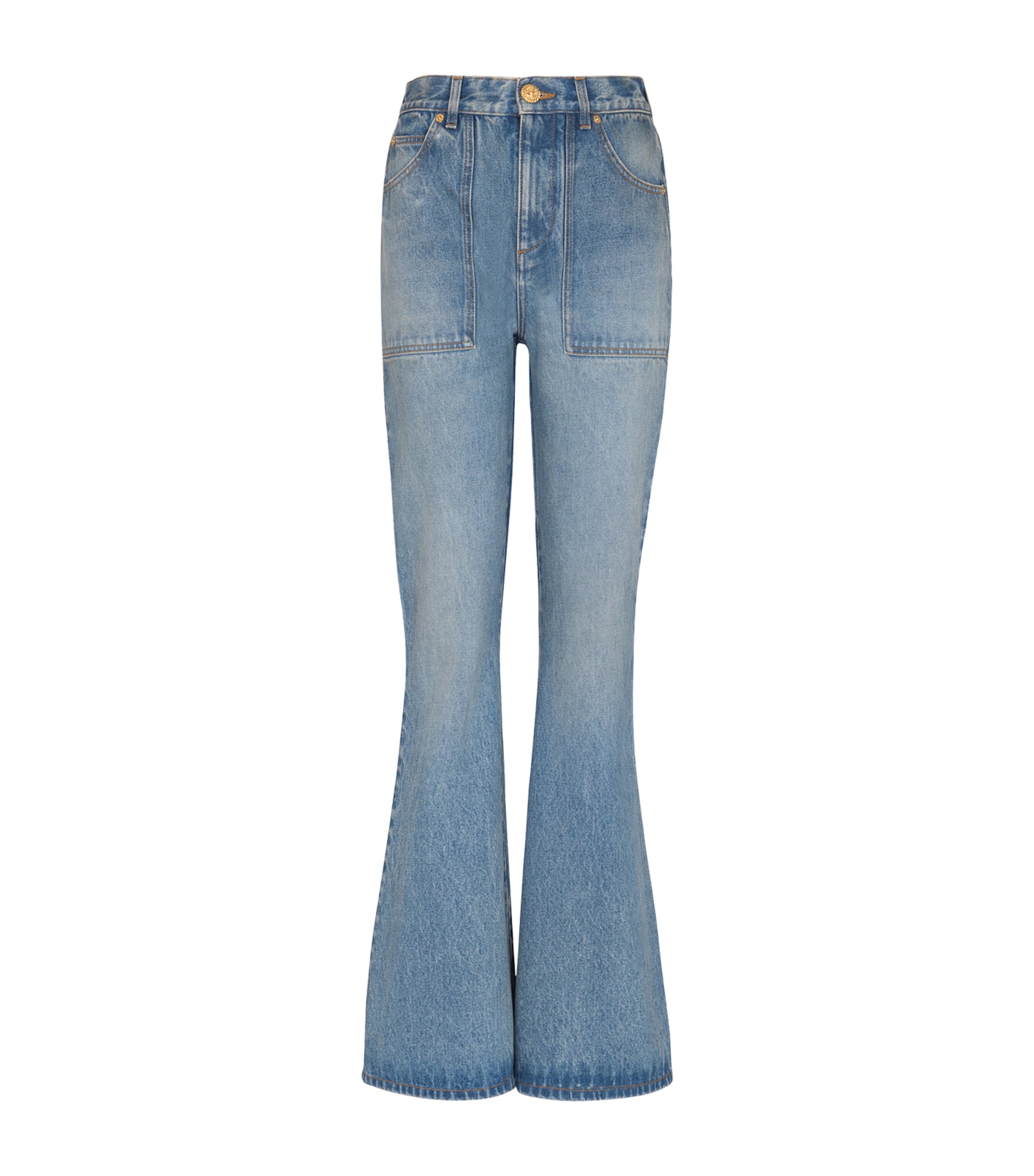 Balmain Flared Cotton Jeans Distressed Finish In Blue