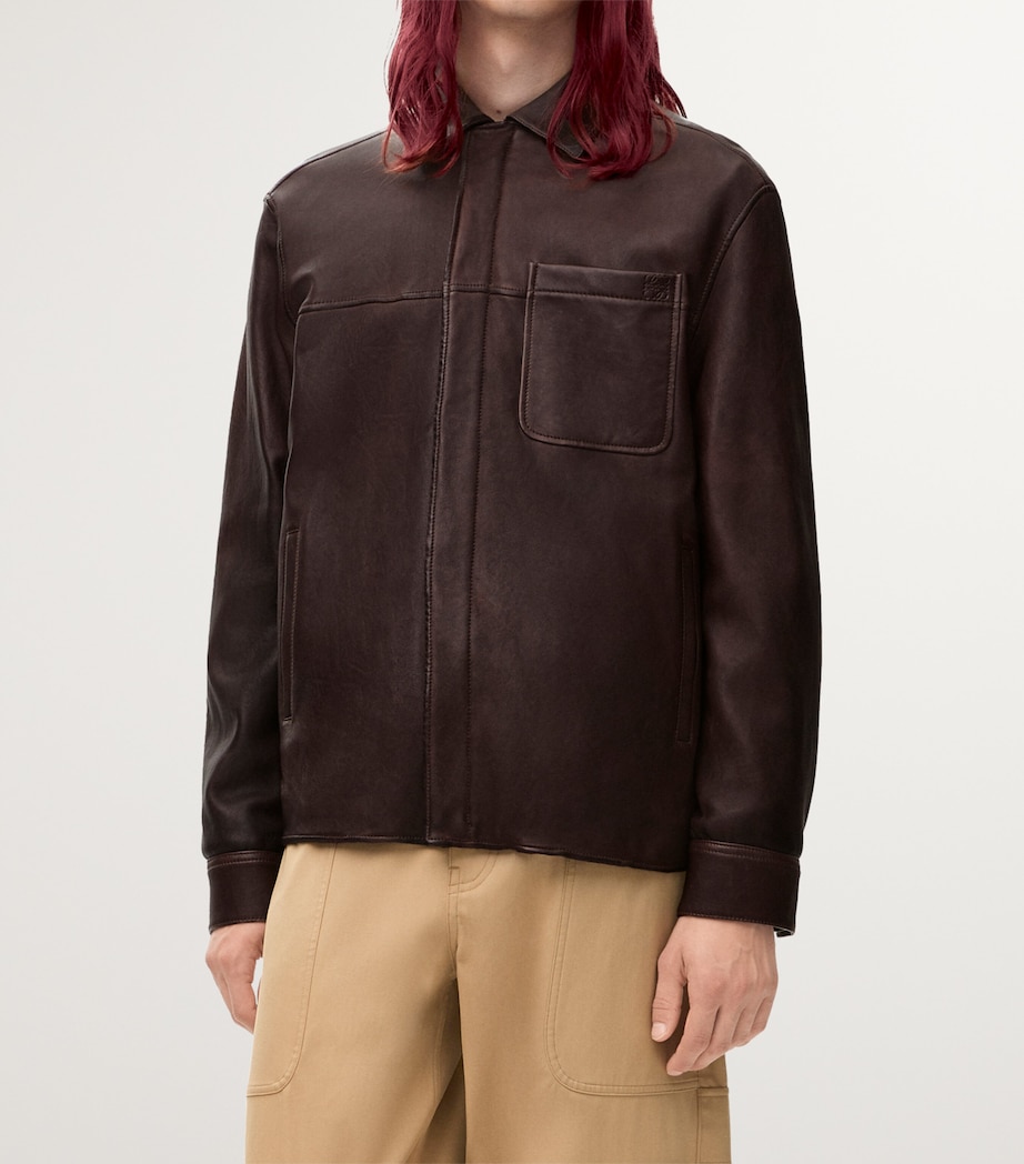 Leather Overshirt DARK BROWN Image 3