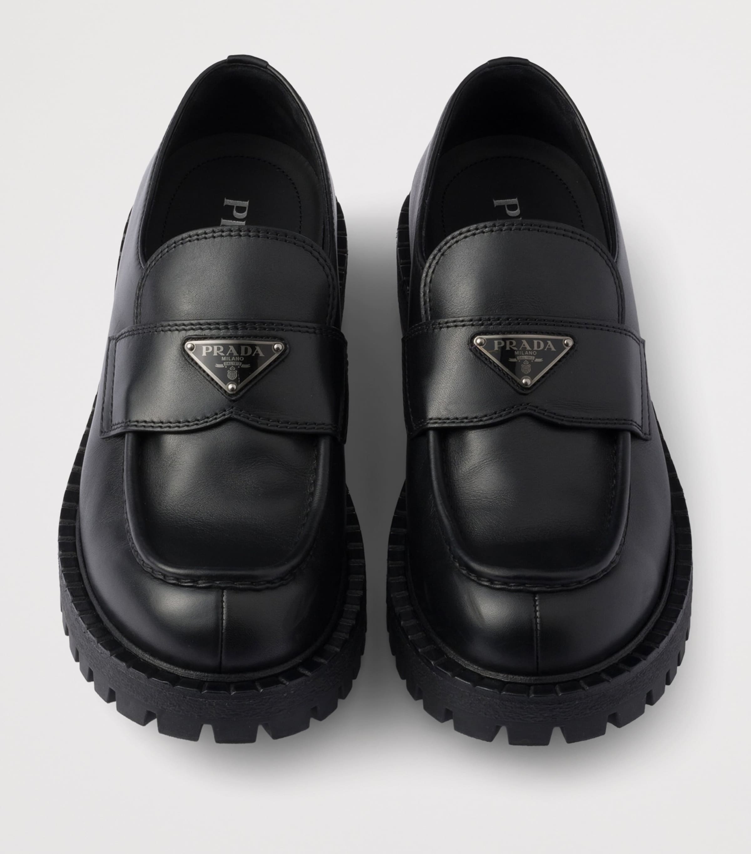 Prada Black Brushed Leather Loafers | Harrods UK