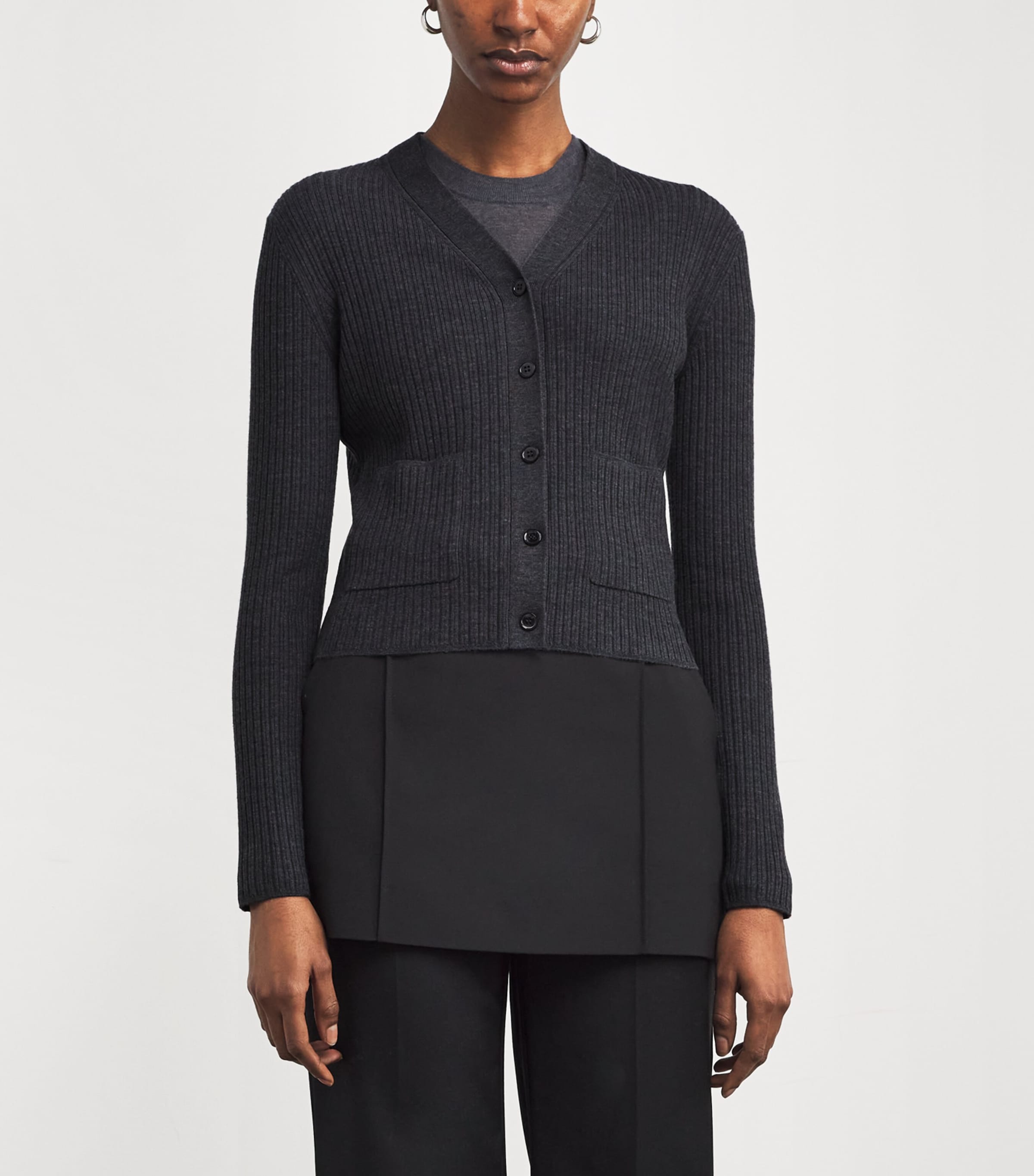 Wool-Blend Ribbed Cardigan SMOKE Image 3