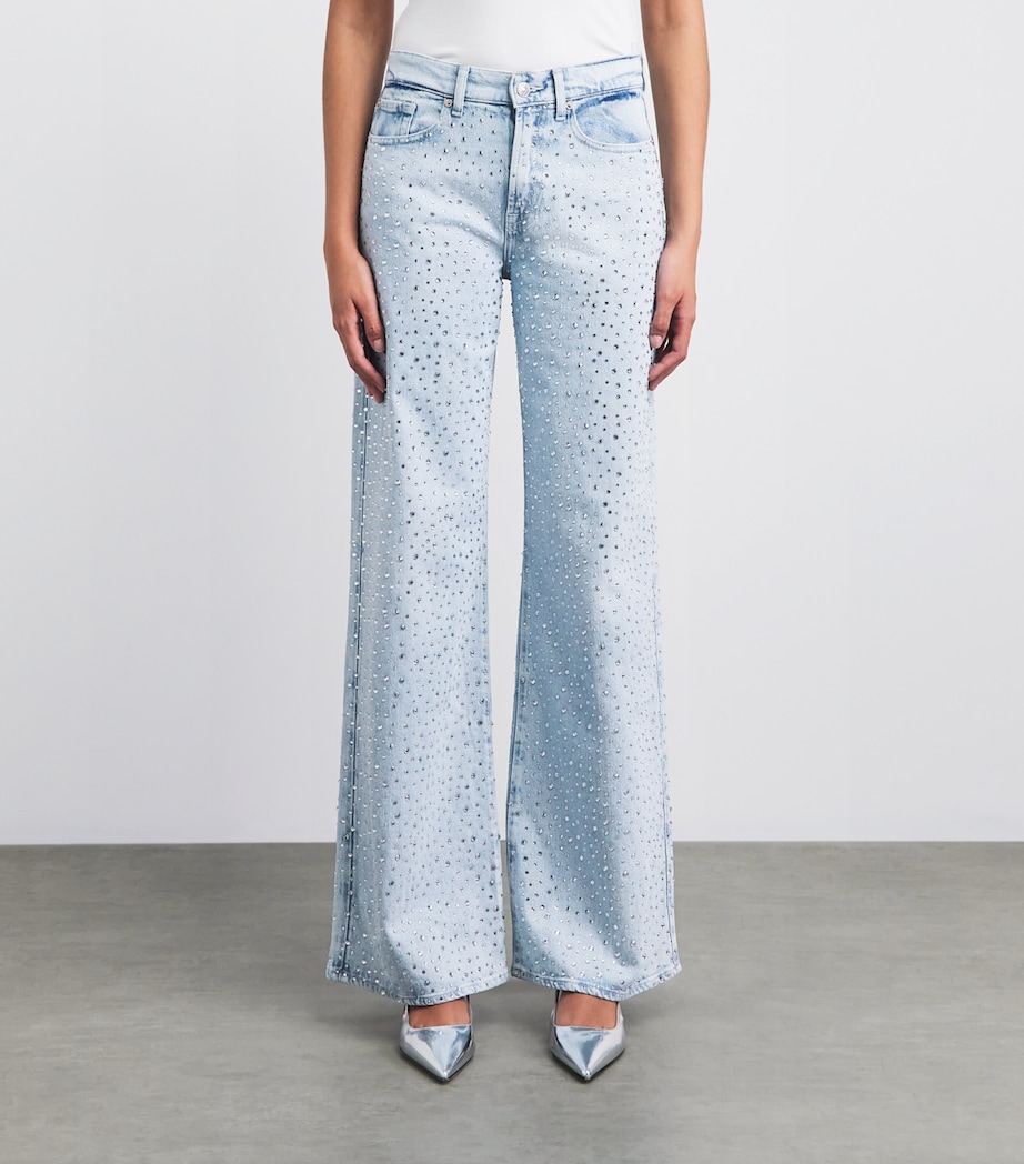 7 For All Mankind Womens Embellished Lotta Flared Jeans Luminous Image 4