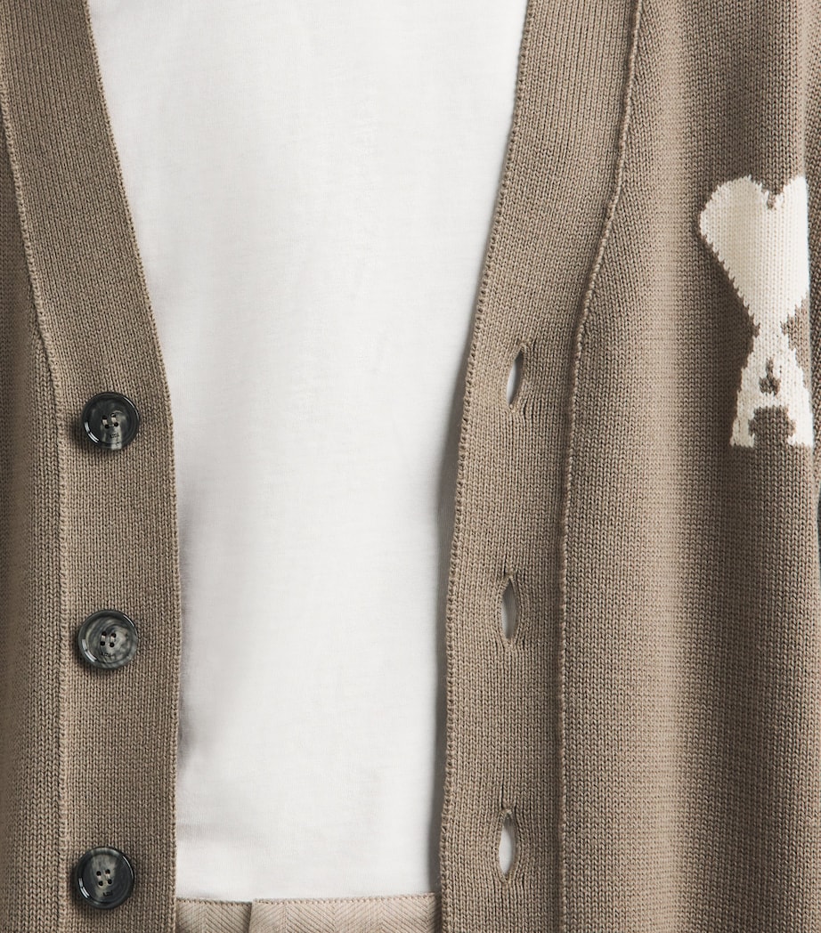 AMI Paris Mens Virgin Wool Ami de Coeur Cardigan Bge Taupe/ecru Image 3