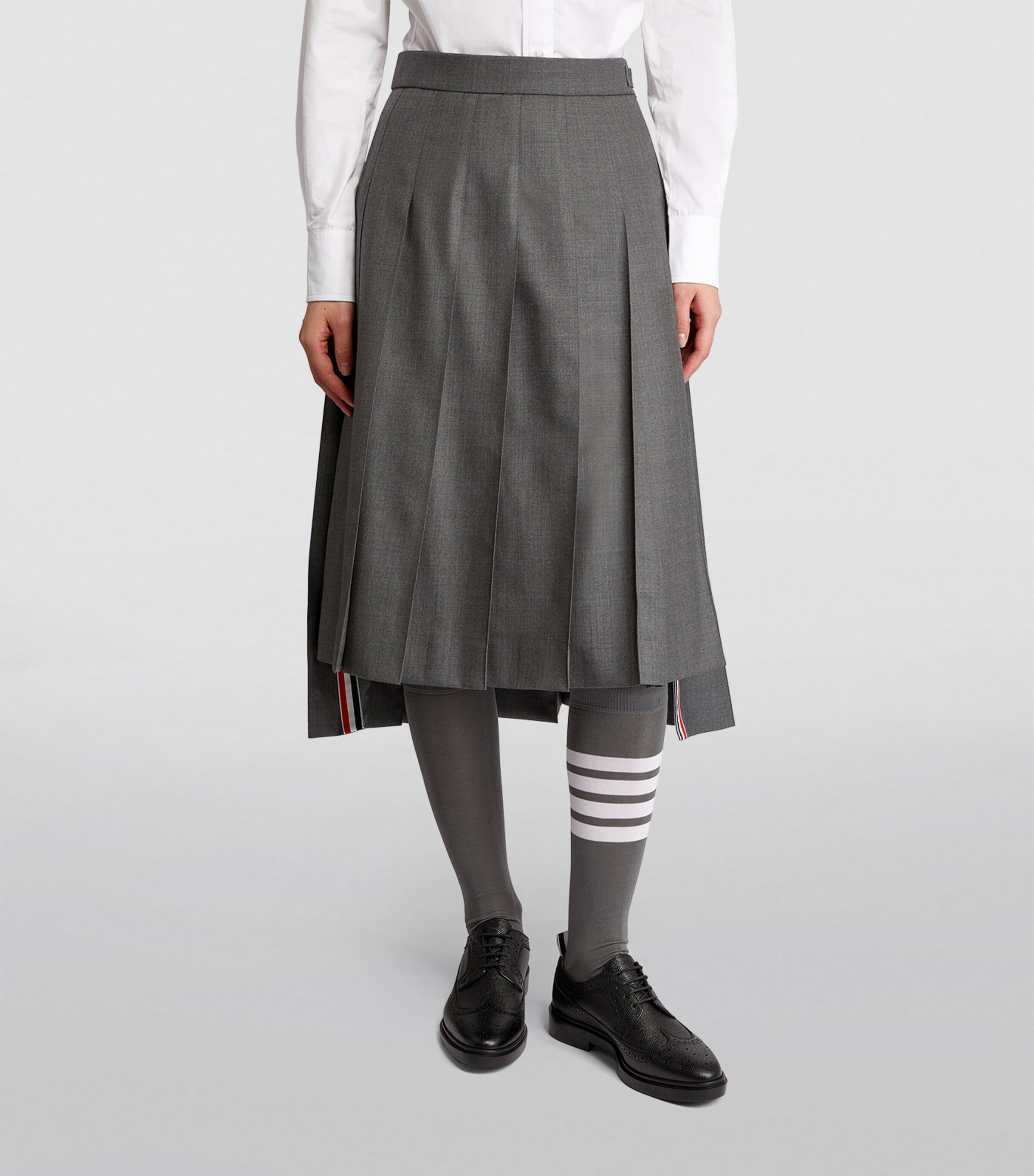 Thom Browne Grey Pleated Midi Skirt | Harrods US