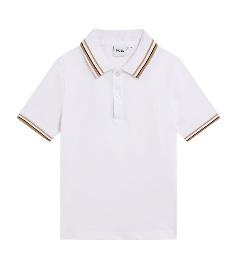 Stripe-Trim Logo Polo Shirt WHITE Image 1