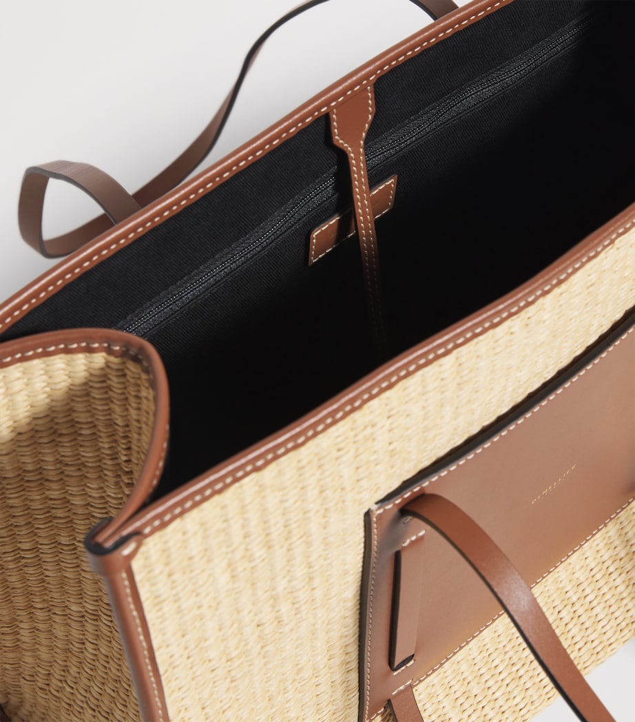 Raffia-Leather Capri Tote Bag WRM/TN W/ECRU STCHNG Image 4