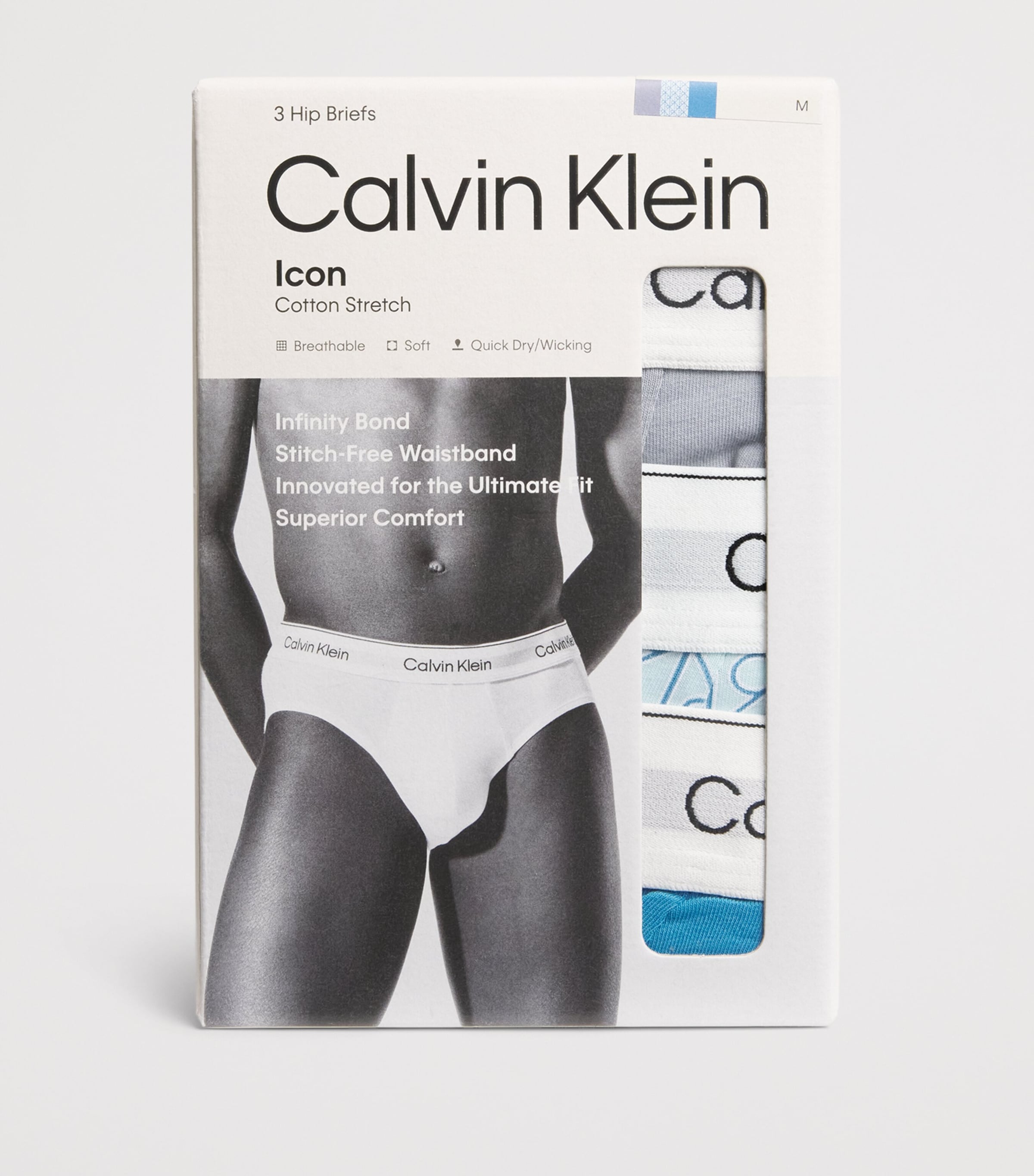 Calvin Klein Mens Stretch-Cotton Icon Hip Briefs (Pack of 3) Misty Grey/blue Image 4