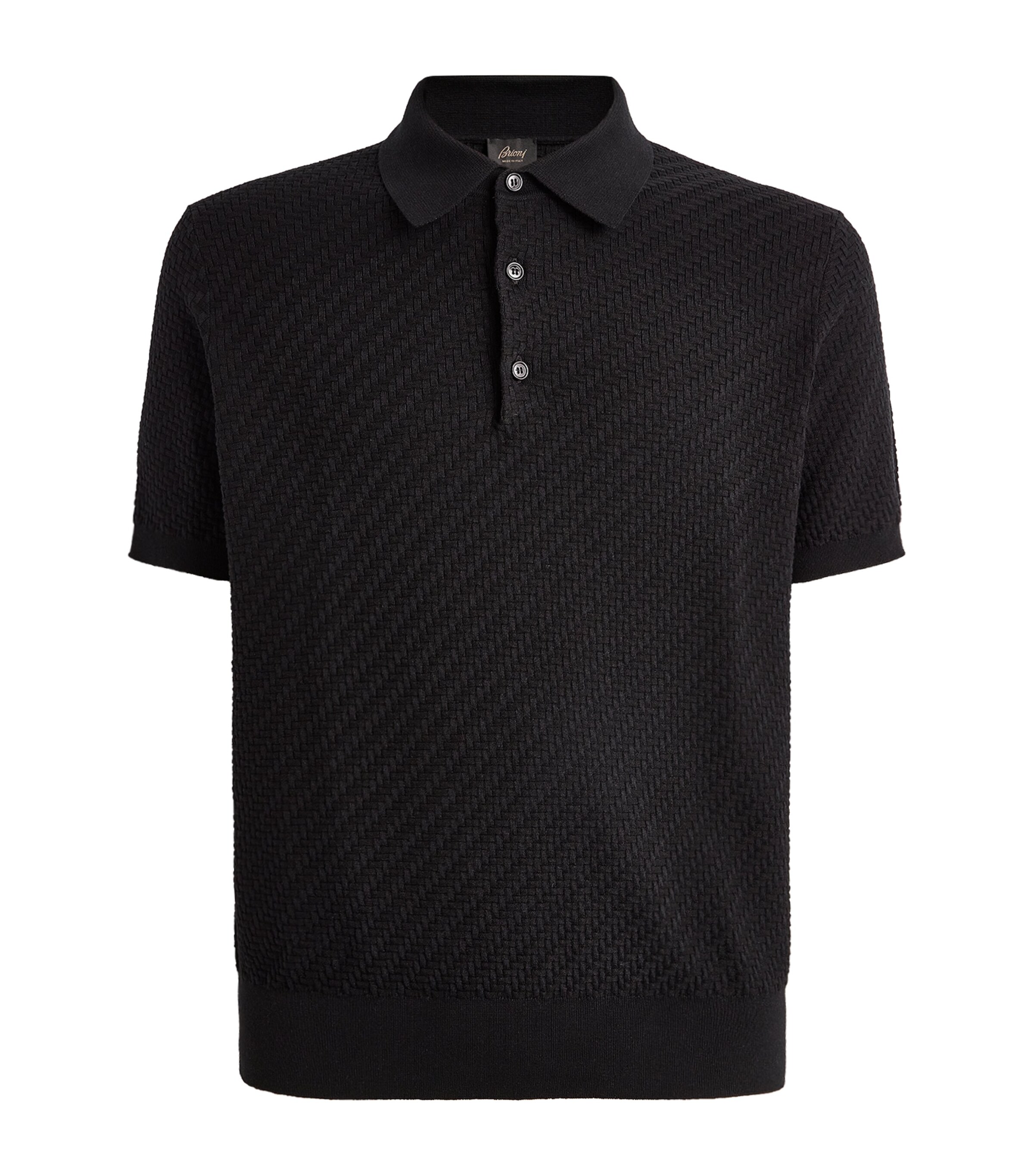 Brioni Cotton-silk-cashmere Polo Shirt In Black