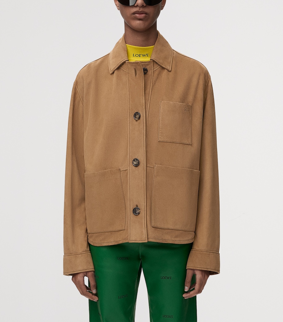 LOEWE Womens Suede Workwear Jacket Tan Image 3