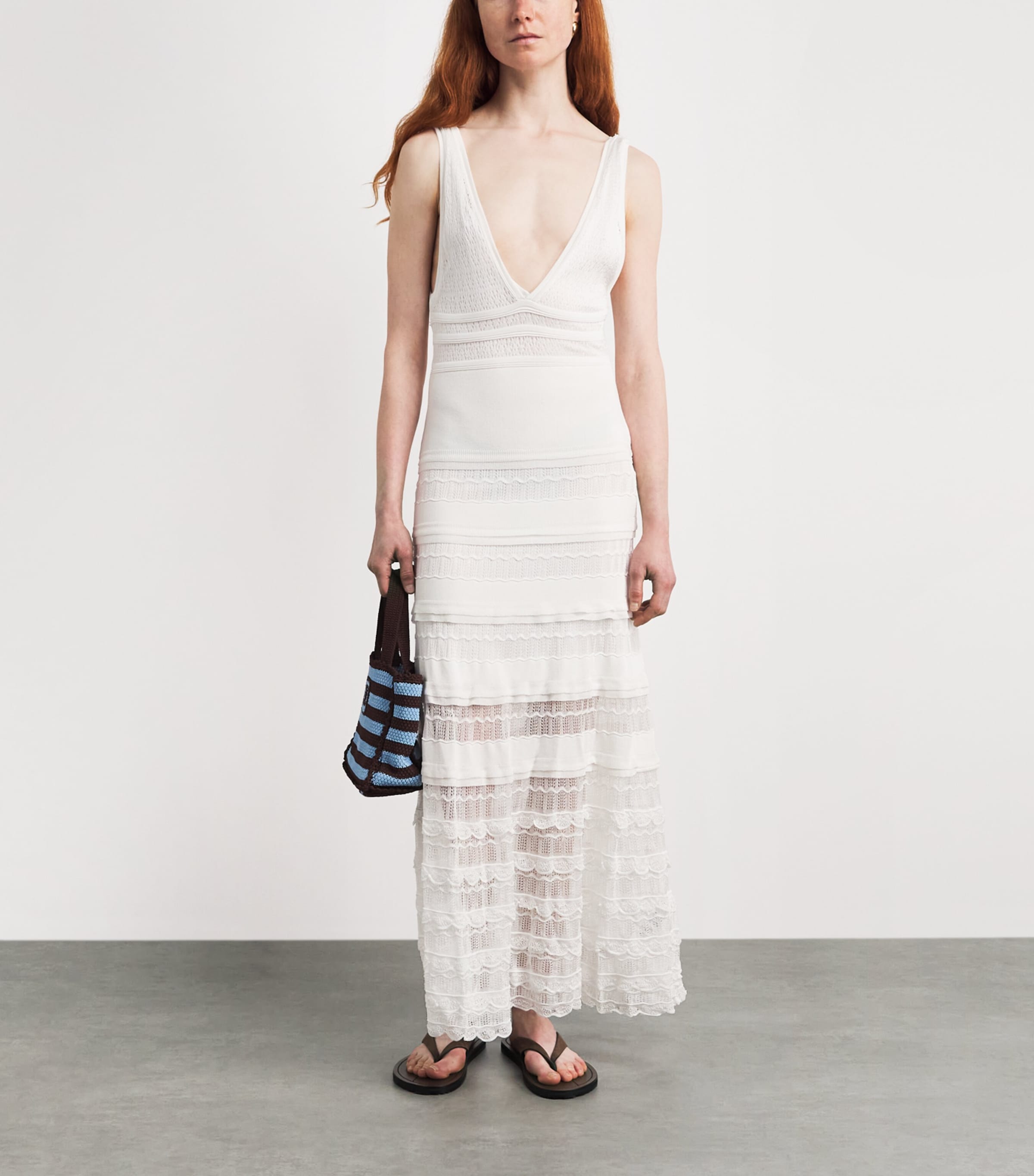 Sandro Paris Womens Pointelle Knitted Maxi Dress White Image 2