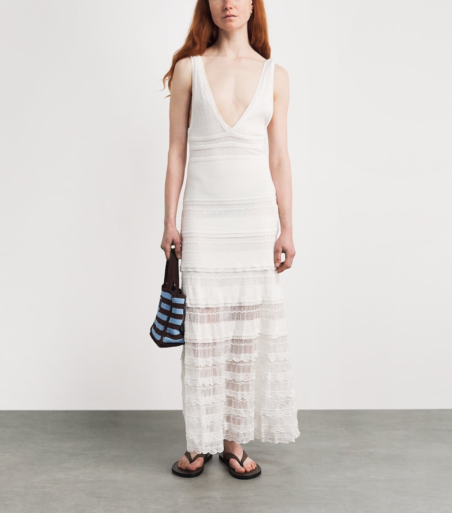 Sandro Paris Womens Pointelle Knitted Maxi Dress White Image 2