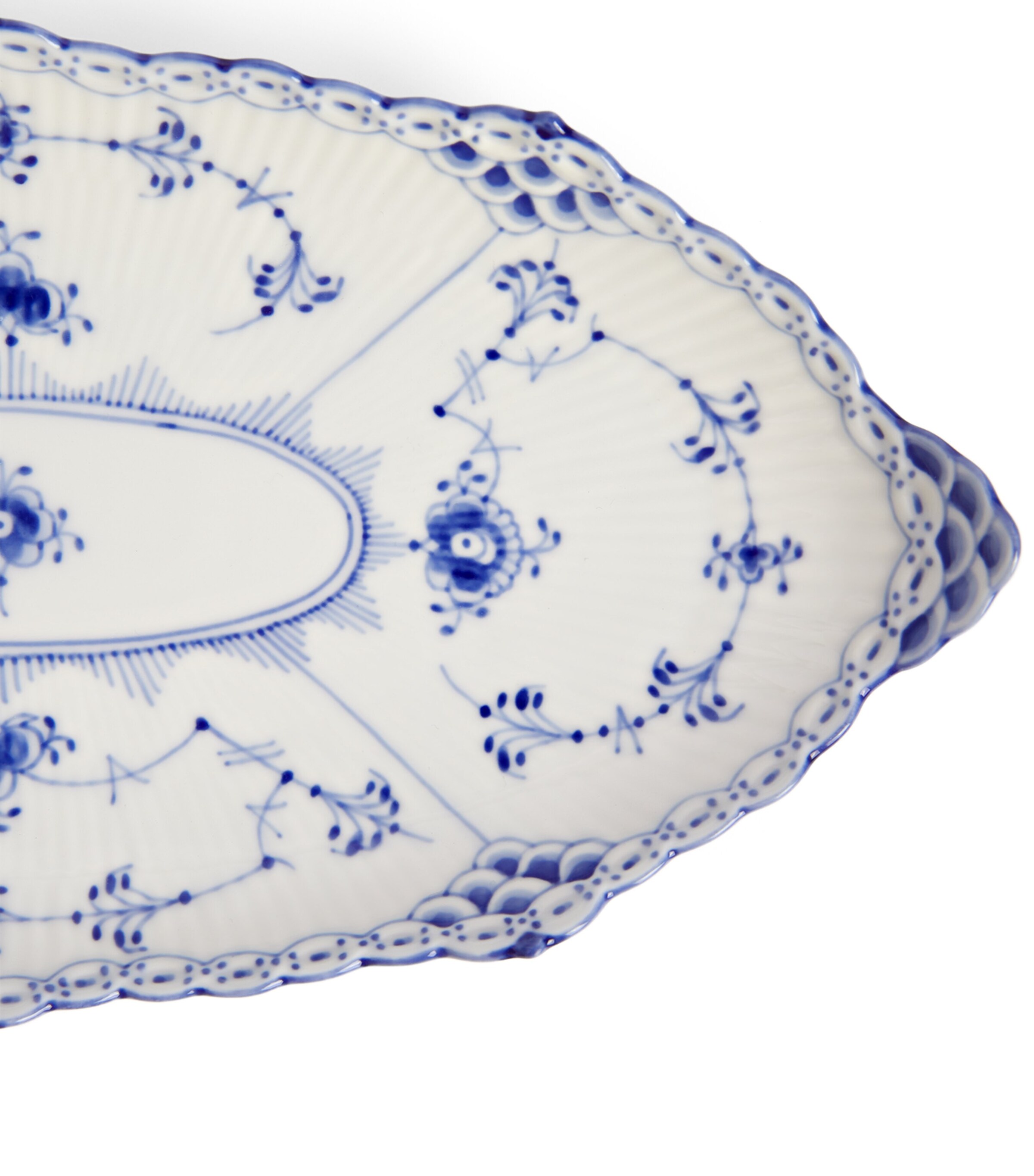 Blue Fluted Half Lace Oval Dish (24.5cm) BLUE Image 4