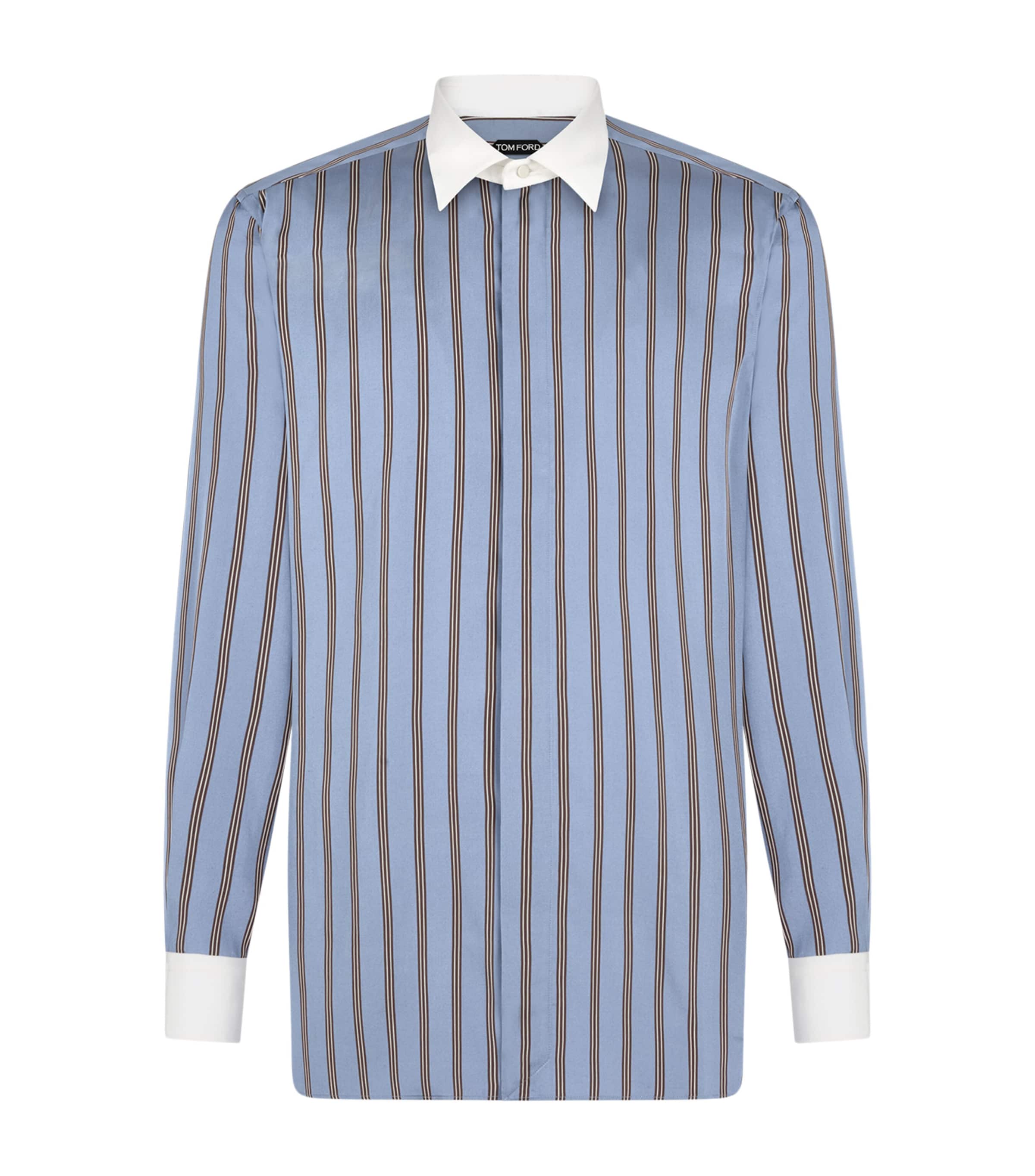 TOM FORD Blue Silk Regent Stripe Shirt | Harrods QA
