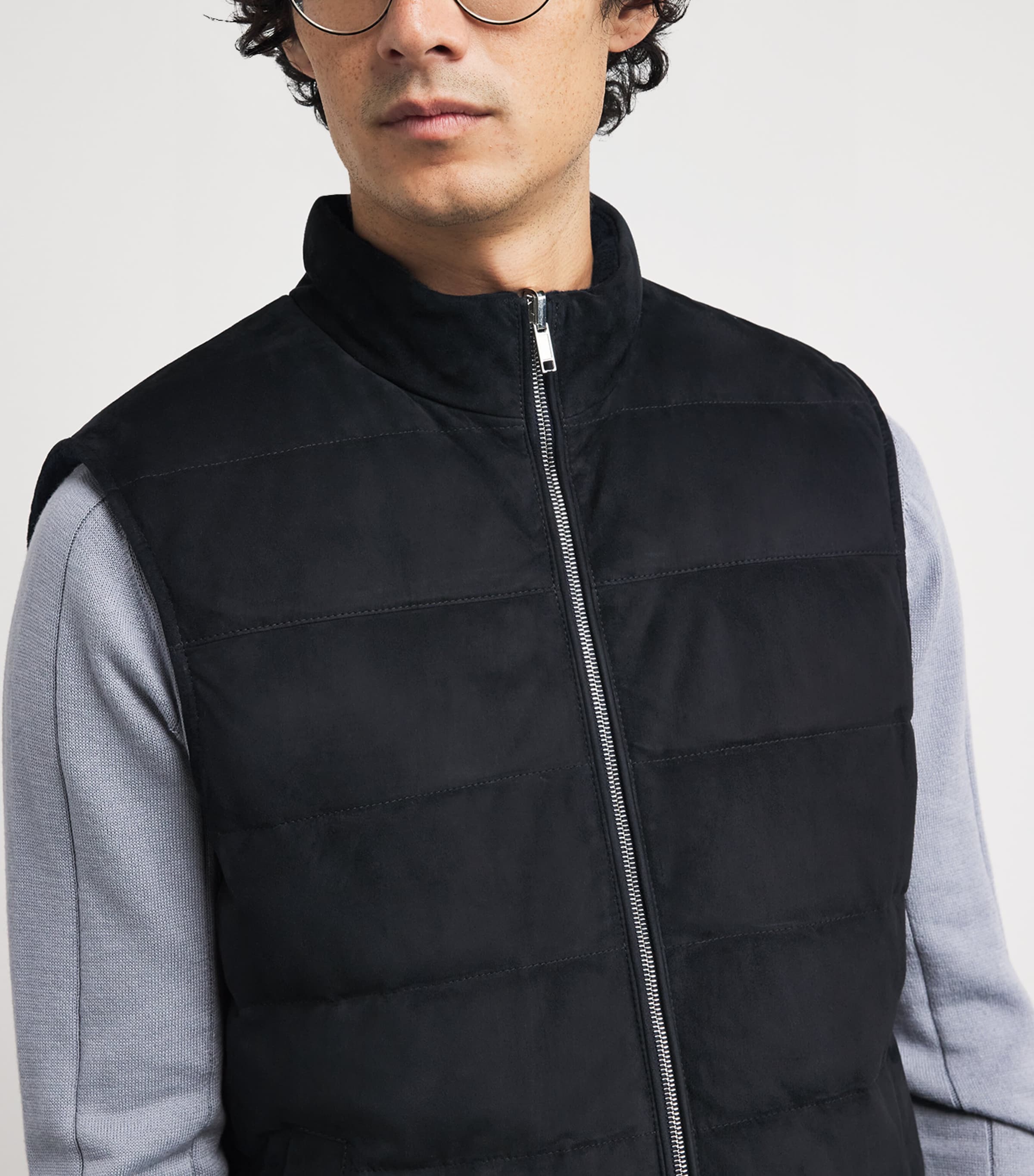 Reversible Down Leather and Wool-Cashmere Gilet BLU, BLU Image 7