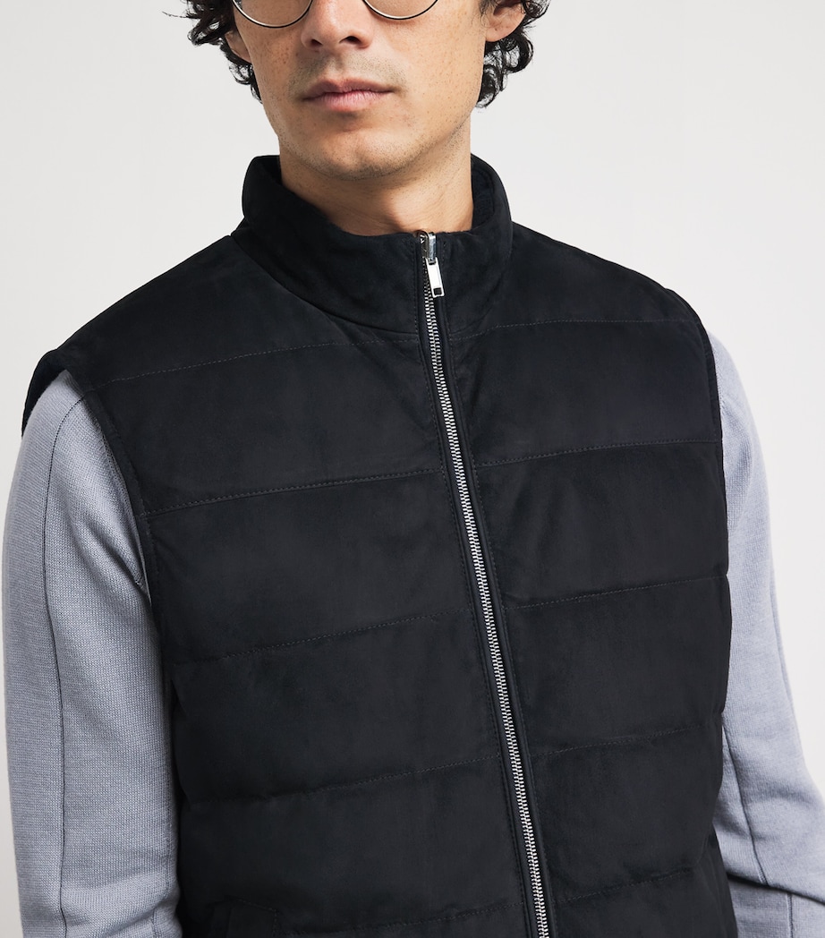 Reversible Down Leather and Wool-Cashmere Gilet BLU, BLU Image 7