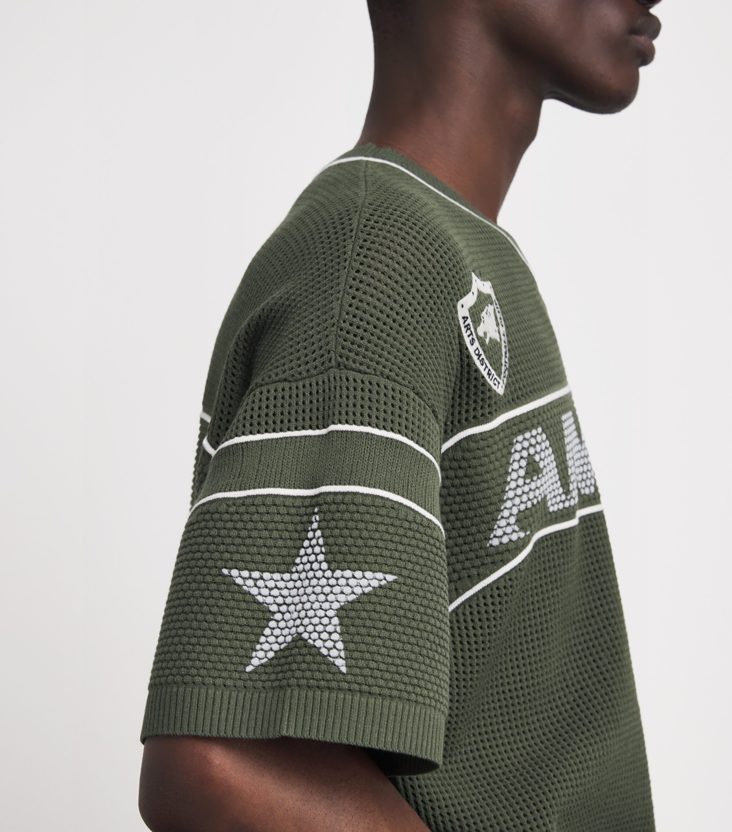 AMIRI Mens Technical Knitted Logo Oversized T-Shirt Dark Sage Image 5