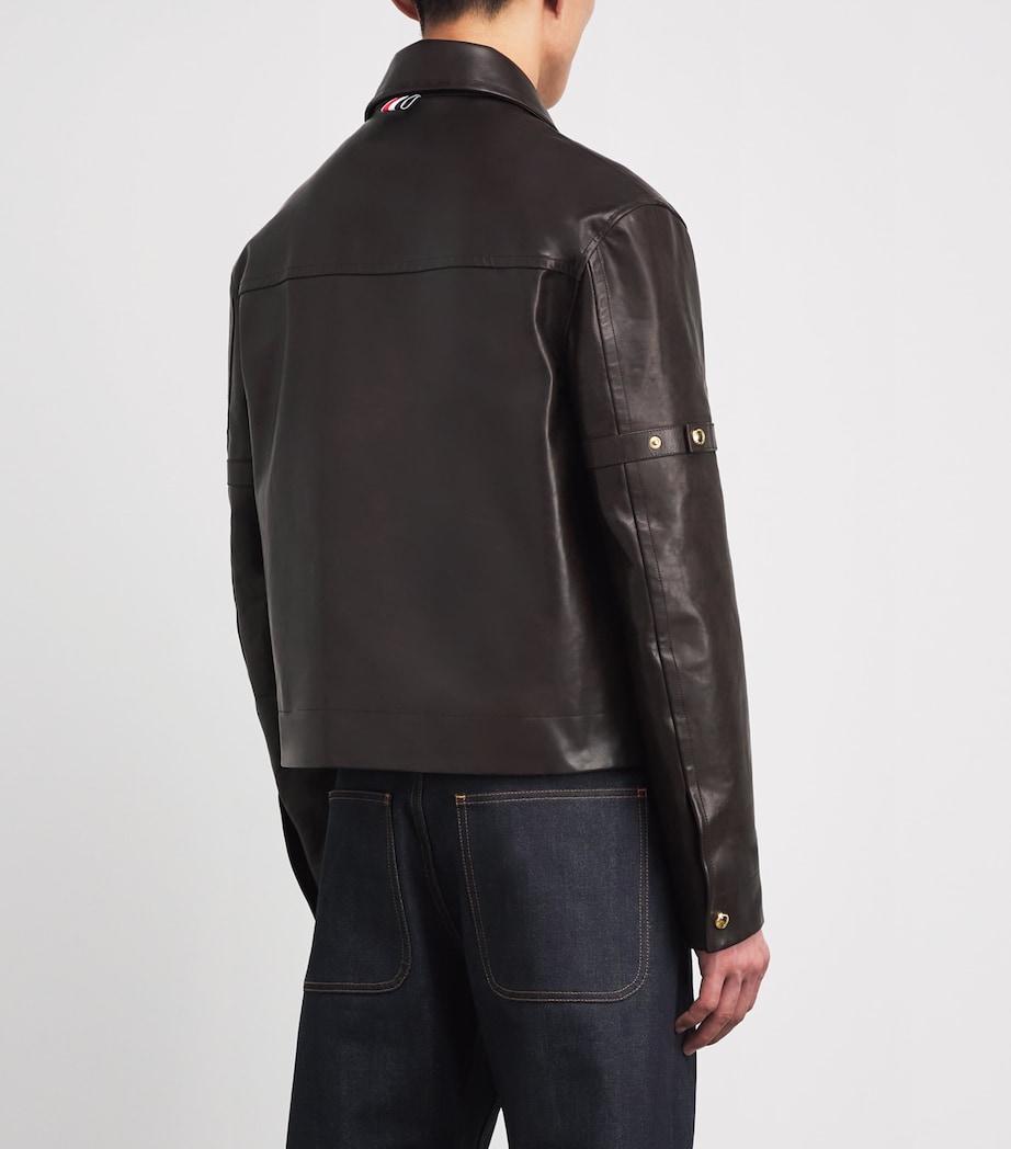 Leather Zip-Up Jacket DARK BROWN Image 5