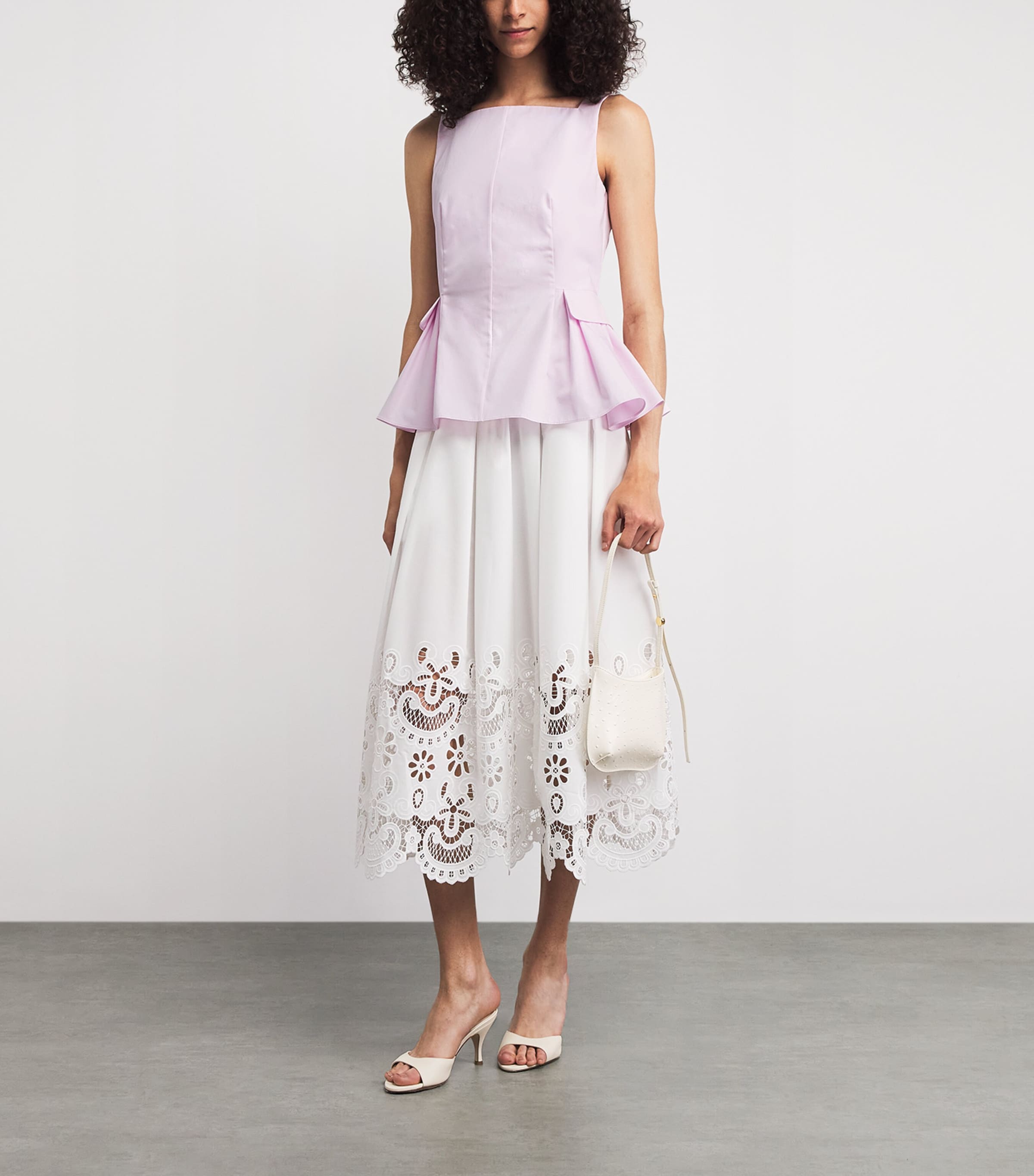 Adam Lippes Womens Cotton Soleil Peplum Top Pale Pink Image 2