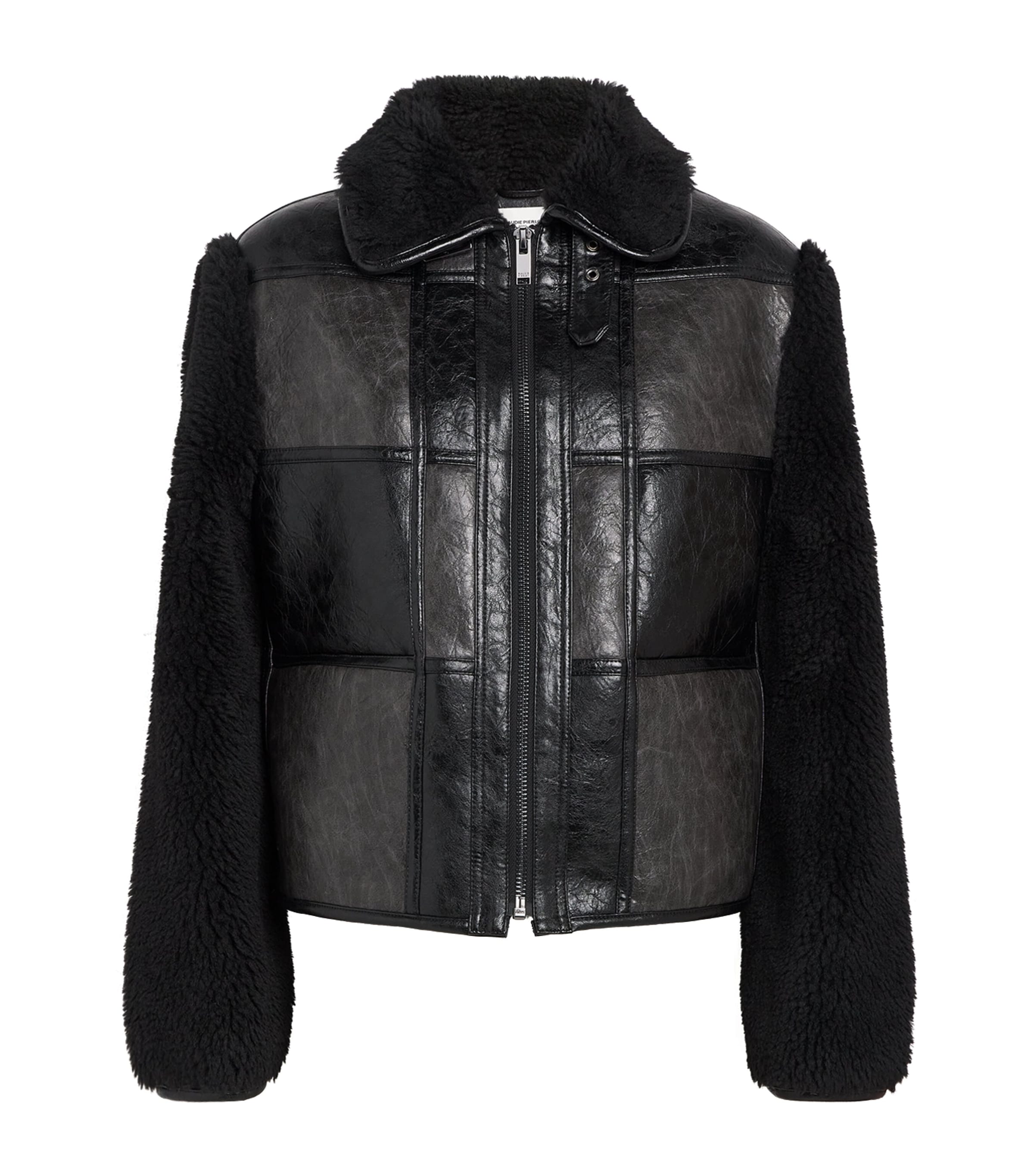 Claudie Pierlot Womens Black Grey Contrast-collar Mixed-material Jacket In Black