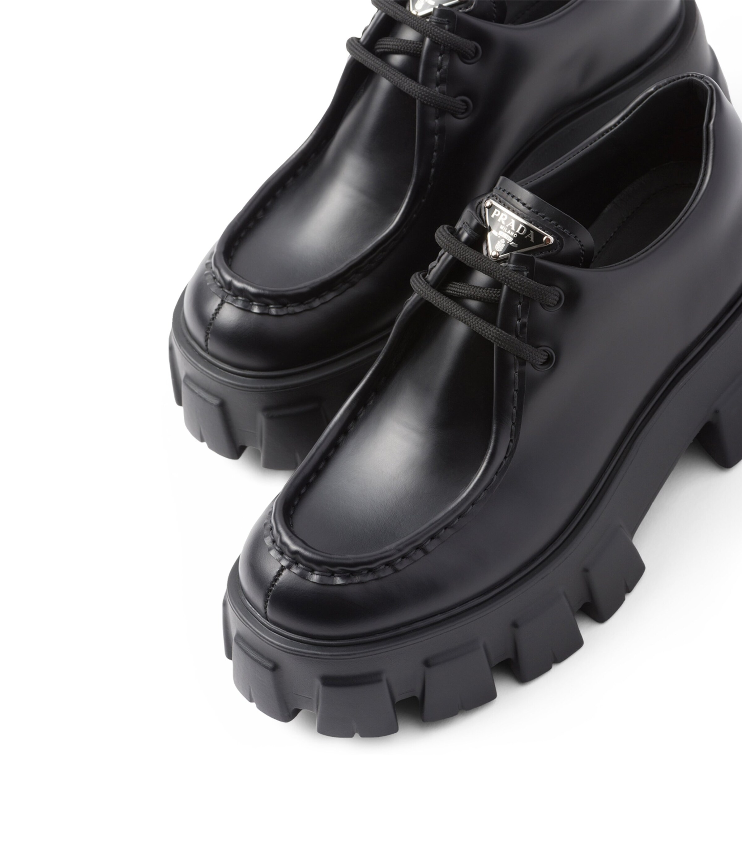 ◆PRADA 最新作◆Monolith レースアップ ローファー 55/Black◆ Black Brushed leather Monolith loafers | PRADA