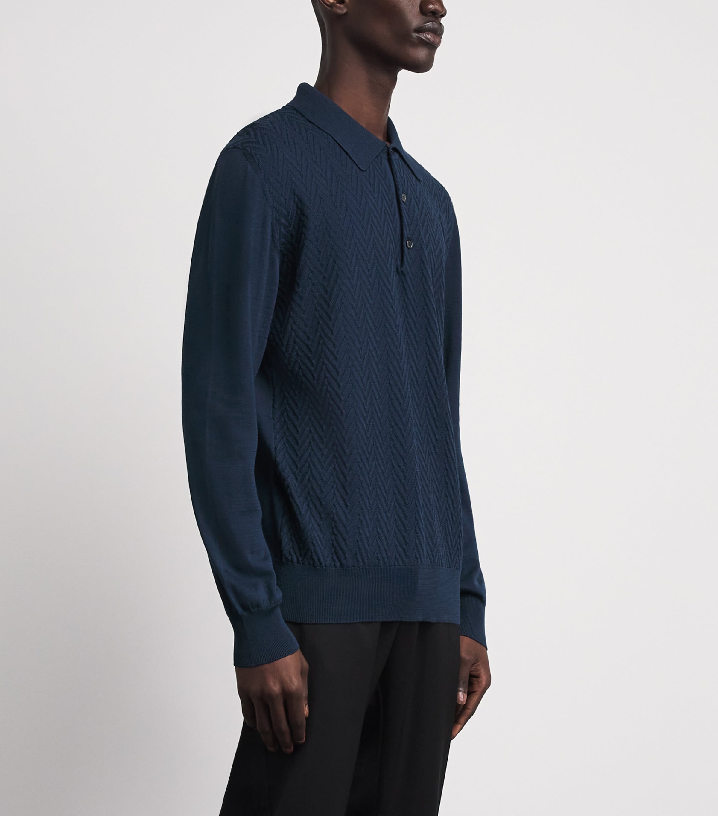 Eton Mens Chevron-Jacquard Polo Sweater Mid Blue Image 4
