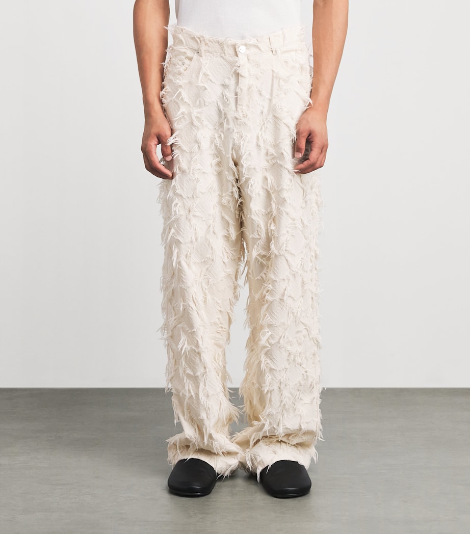 Séfr Mens Fringed Nikos Wide-Leg Jeans Fringed White Twill Image 4