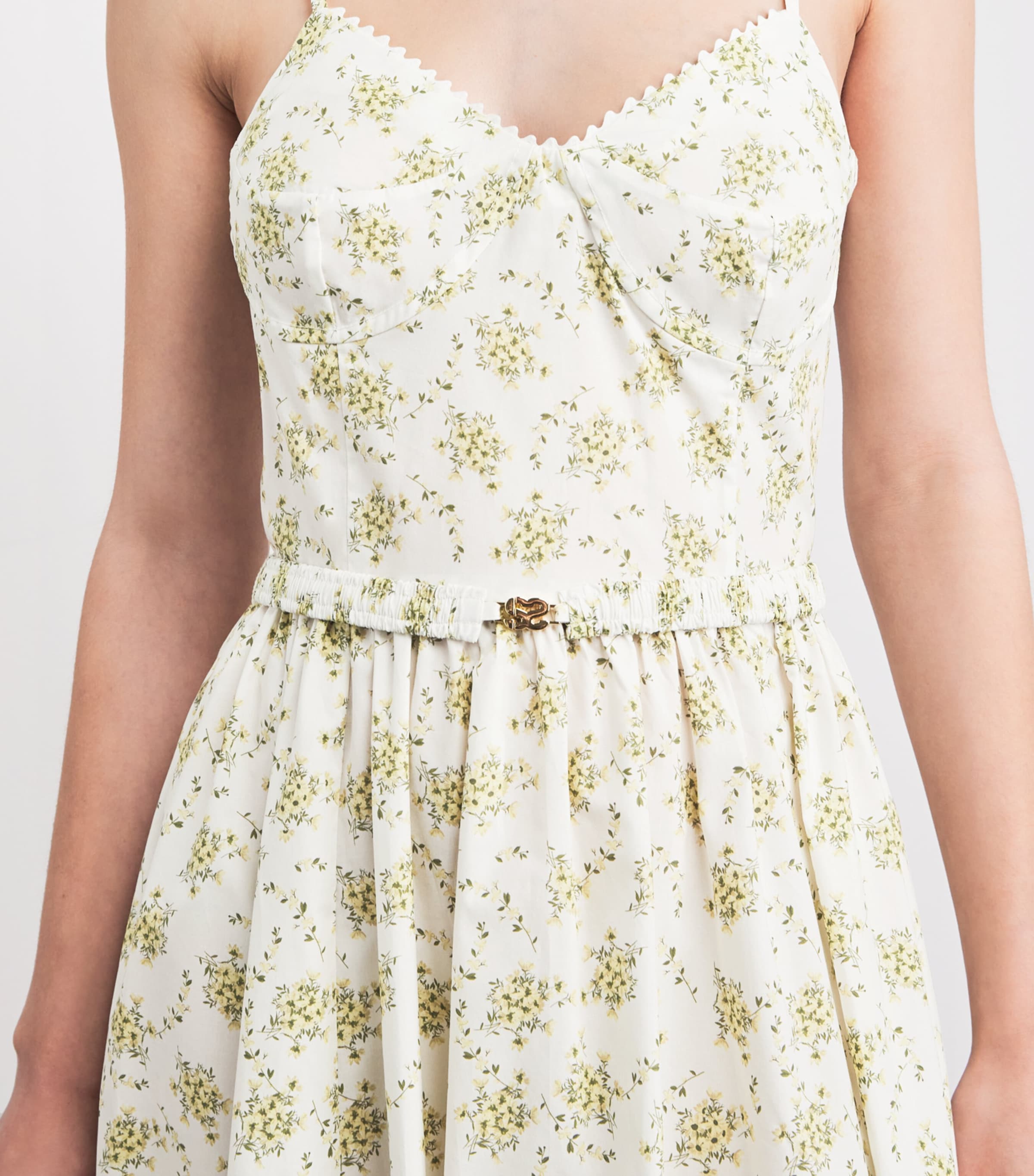 Sandro Paris Womens Cotton Floral Midi Dress Olive / Ecru Image 5