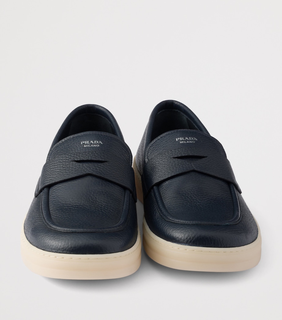 Prada Leather Logo Loafers Blue Image 5