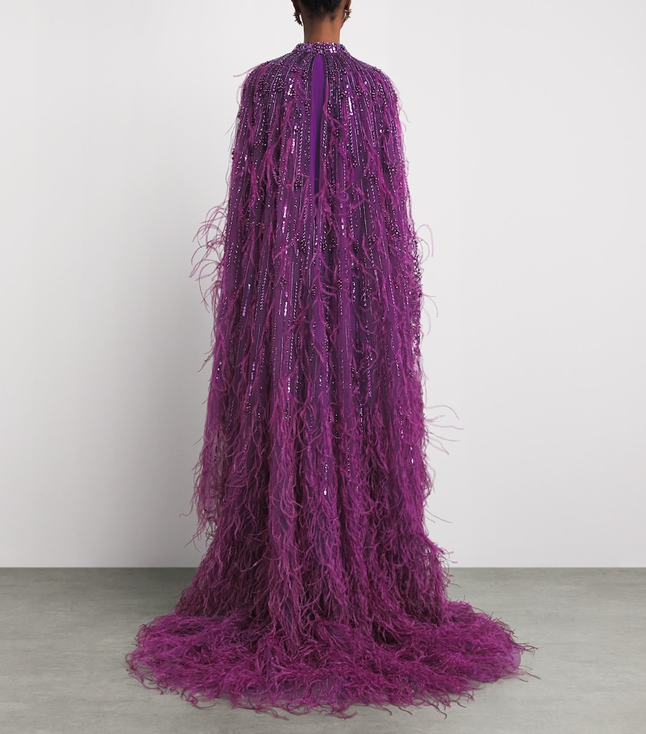 Pamella Roland Womens Tulle Embellished Feather-Trim Gown Amethyst Image 4