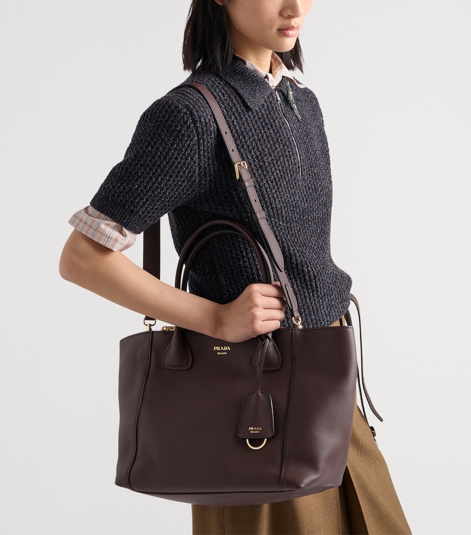 Prada Womens Large Leather Tote Bag Brown Image 8