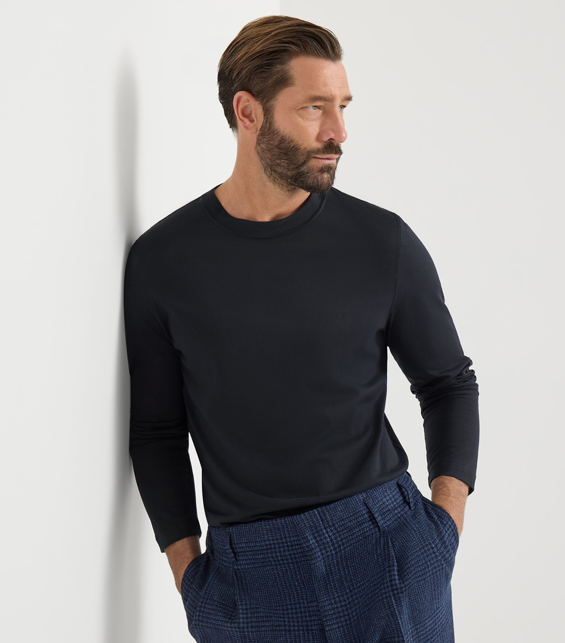 Brunello Cucinelli Mens Cotton Long-Sleeve T-Shirt Blue Image 2