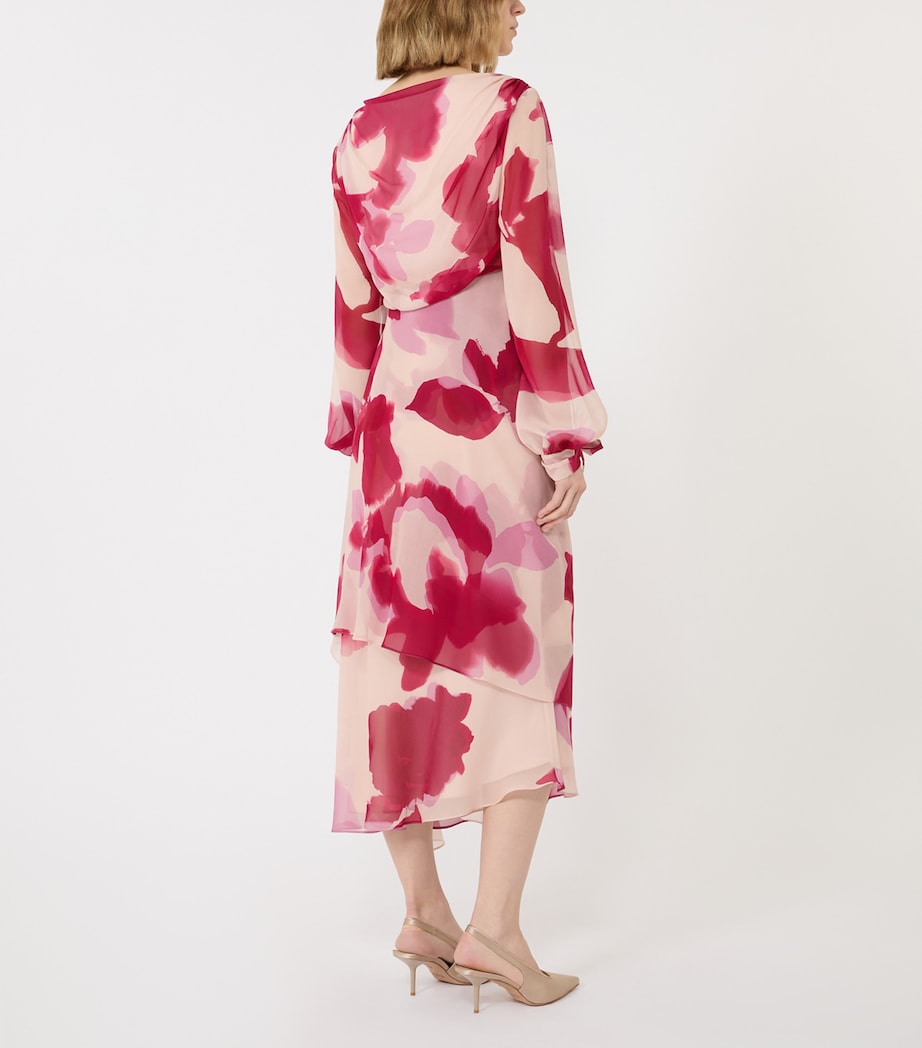Max Mara Womens Silk Floral Wrap Midi Dress Beige Image 3