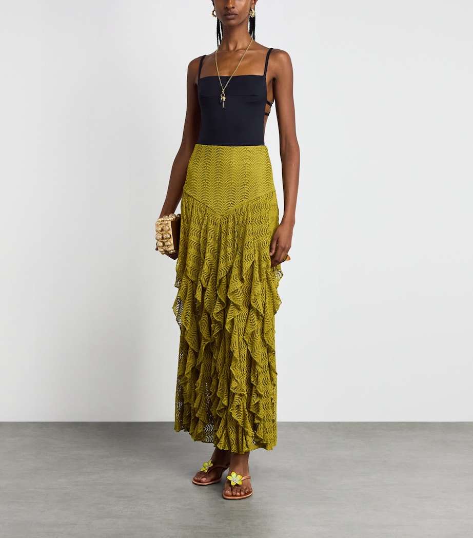 PatBO Womens Ruffle Petal Maxi Skirt Green Image 2