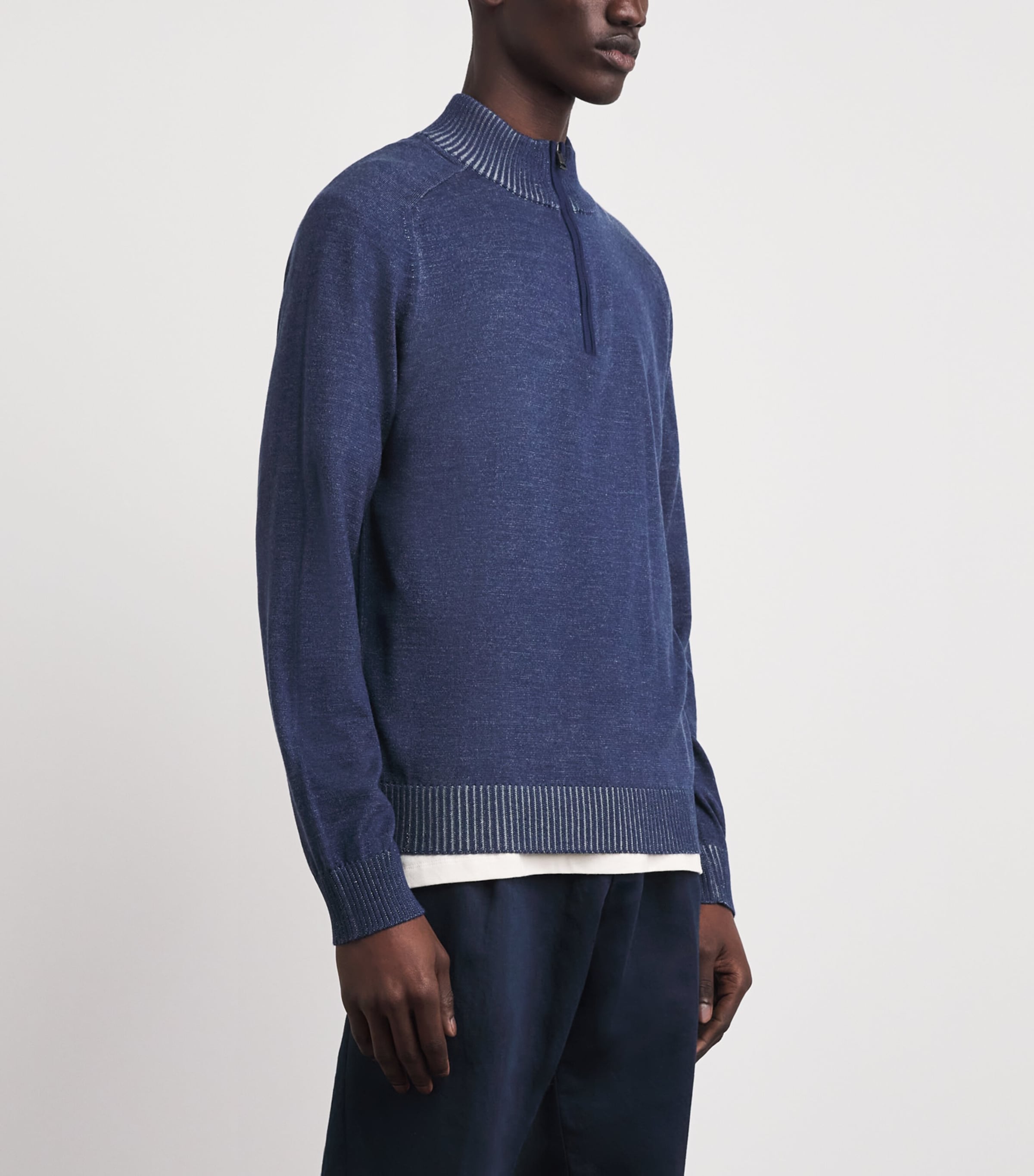 Paul & Shark Mens Cashmere-Silk Quarter-Zip Sweater Avio Melnge Aqua Image 4