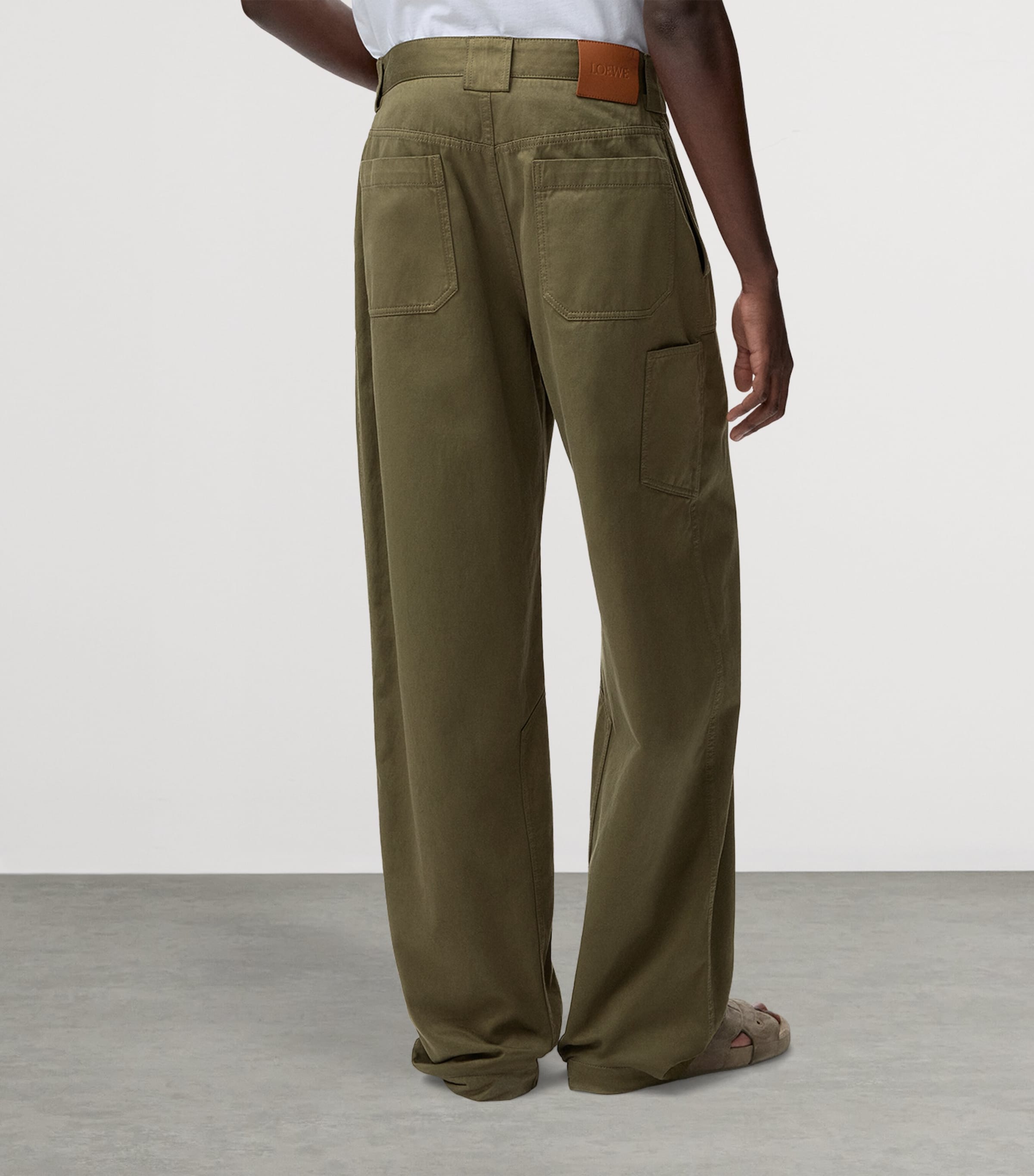LOEWE Mens x Paula's Ibiza Cotton Straight Trousers Khaki Green Image 4