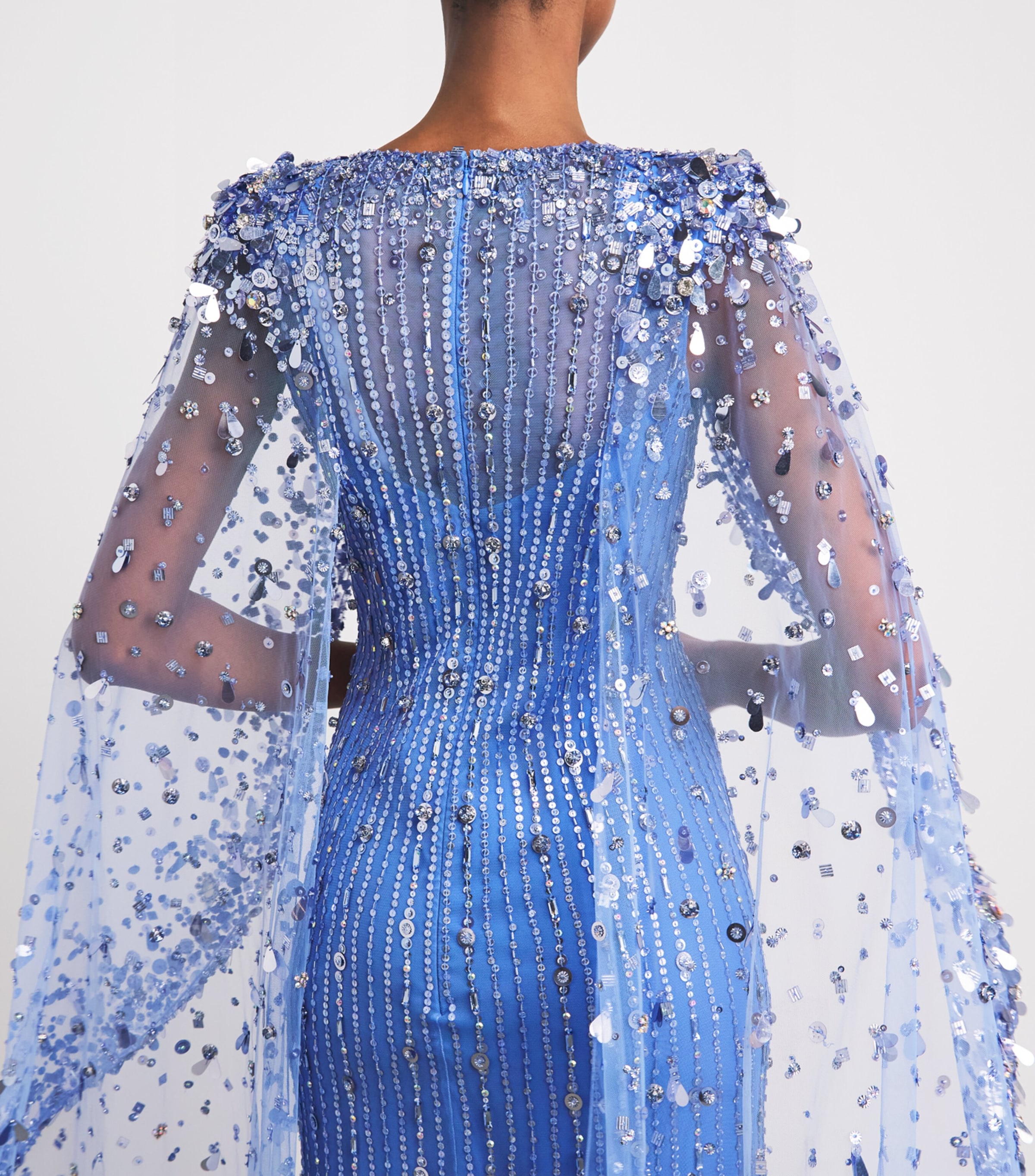 Jenny Packham Womens Embellished Blaize Cape Gown Cornflower Image 5